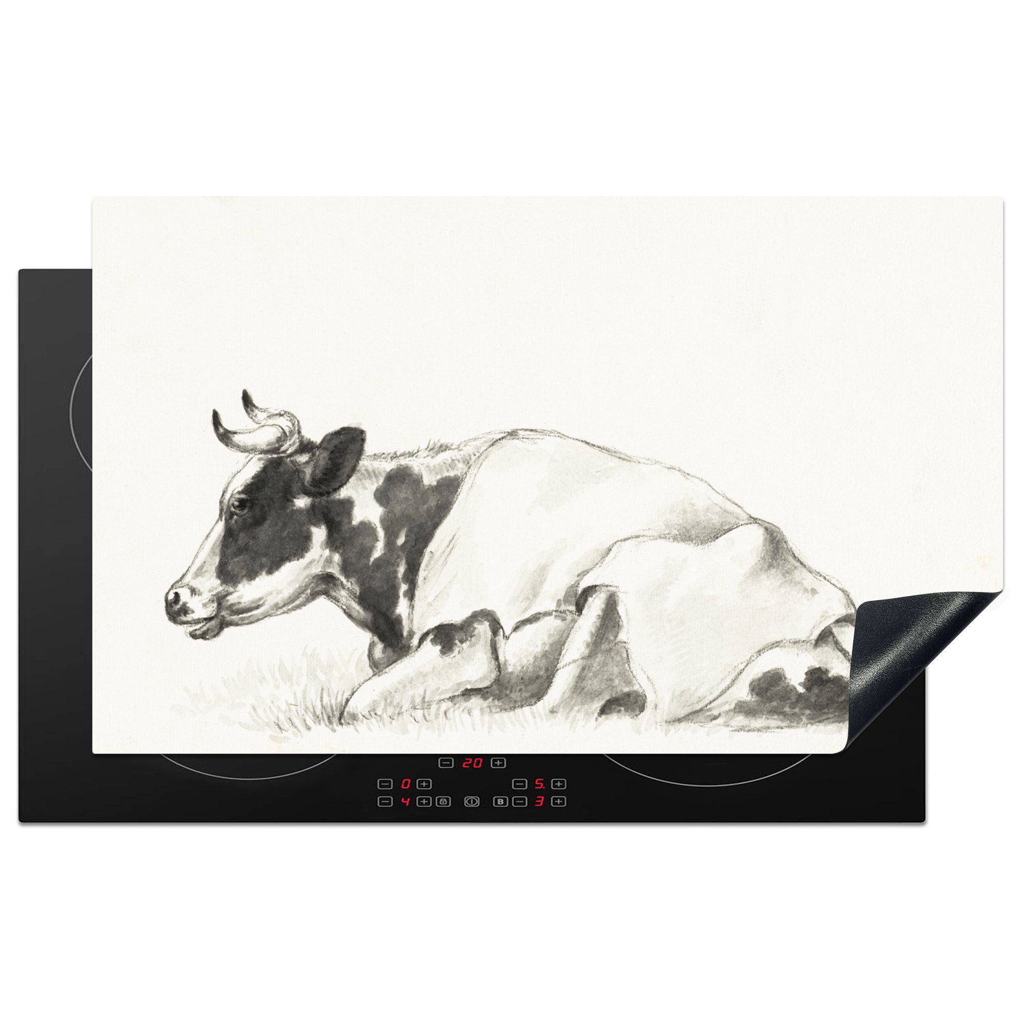Kuh - Gemälde küche Liegende Vinyl, Bernard, Herdblende-/Abdeckplatte Arbeitsplatte für 83x51 cm, (1 tlg), von Ceranfeldabdeckung, Jean MuchoWow