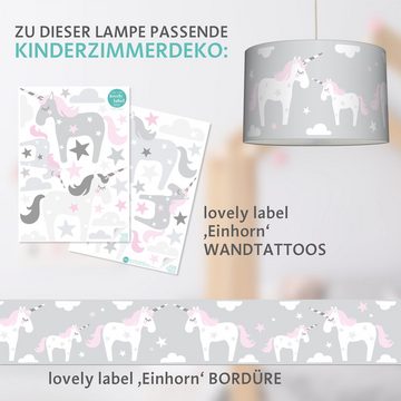 lovely label Pendelleuchte Einhorn grau - Hängelampe Baby Kinderzimmer, Plug & Shine, LED wechselbar