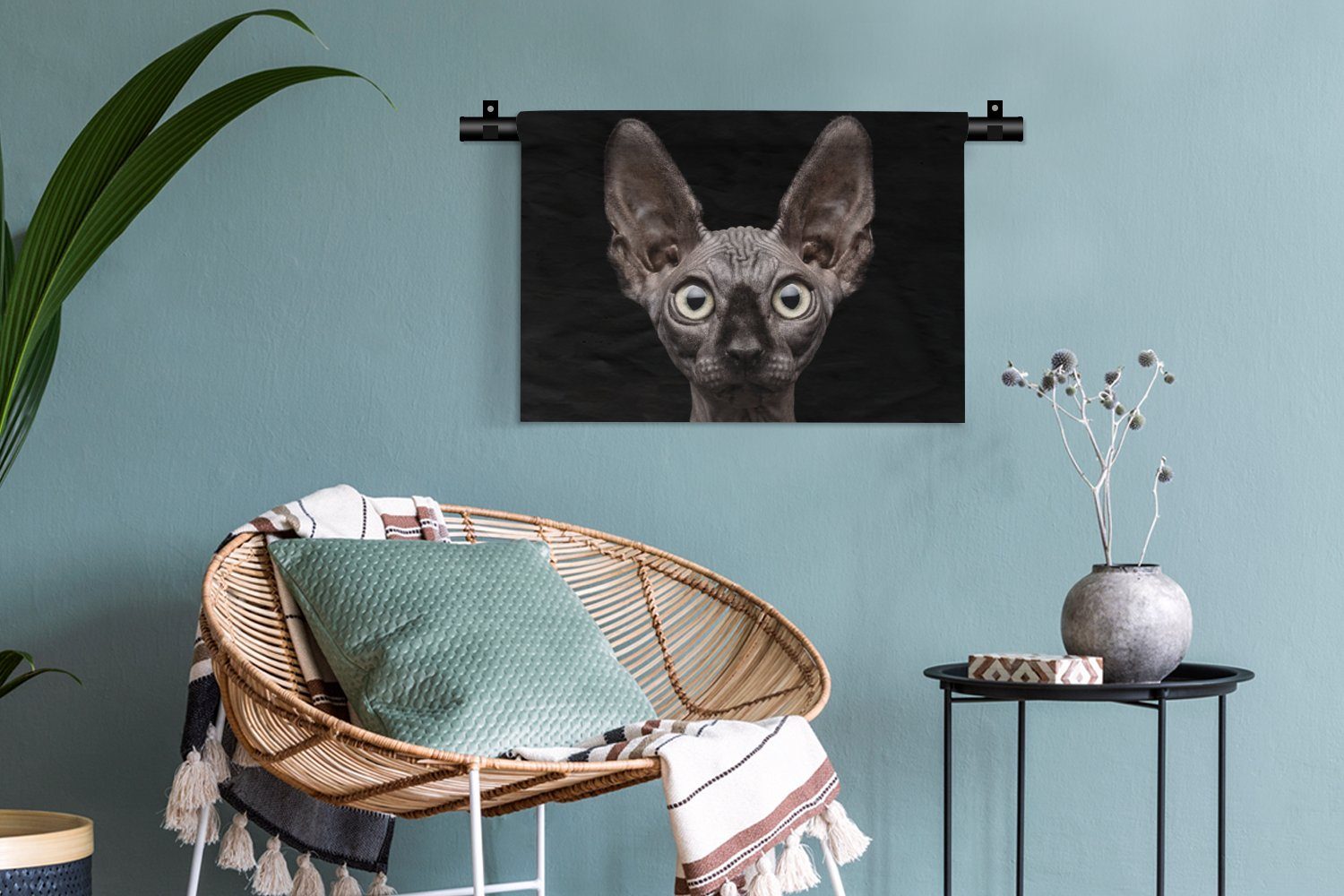 MuchoWow Wanddekoobjekt Katze - Kleid, Haustiere für - Wandbehang, Wohnzimmer, Schlafzimmer, Wanddeko - Kinderzimmer Porträt Schwarz
