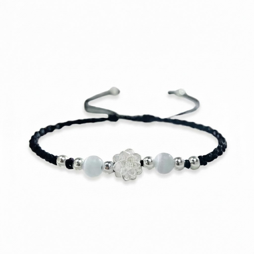 The Beauty House Armband Edelstein Armband mit Perlen & Blütenmotiv, – Eleganter Damenschmuck in Schwarz & Weiß – Bild 2 von 3