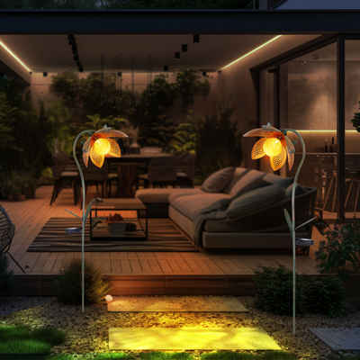 Globo LED Solarleuchte, LED-Leuchtmittel fest verbaut, Kaltweiß, Solarleuchte Stecklampe Außenleuchte LED Crackle-Glas Blume Garten 2x