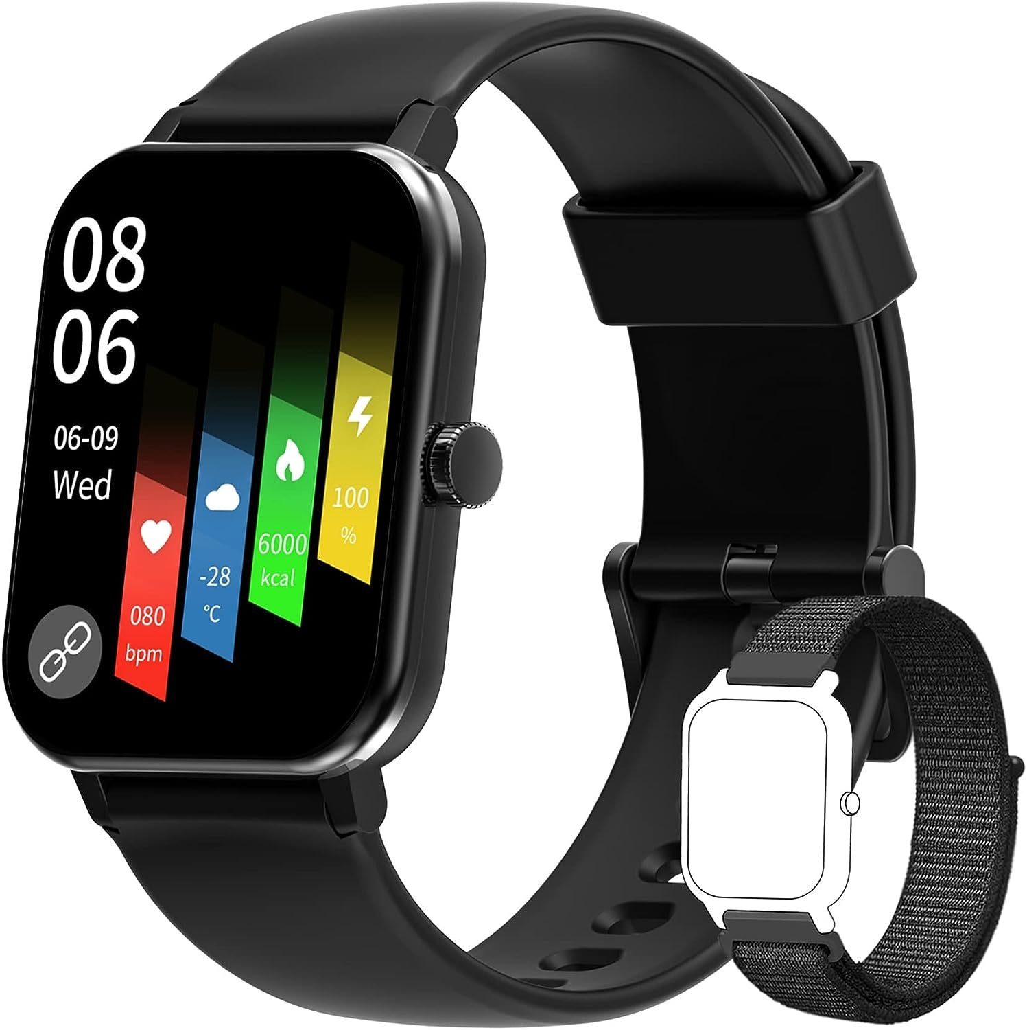 blackview Smartwatch (1,69 Zoll, Android iOS), Fitnessuhr Armbanduhr Pulsmesser Schlafmonitor Musiksteuerung Sportuhr