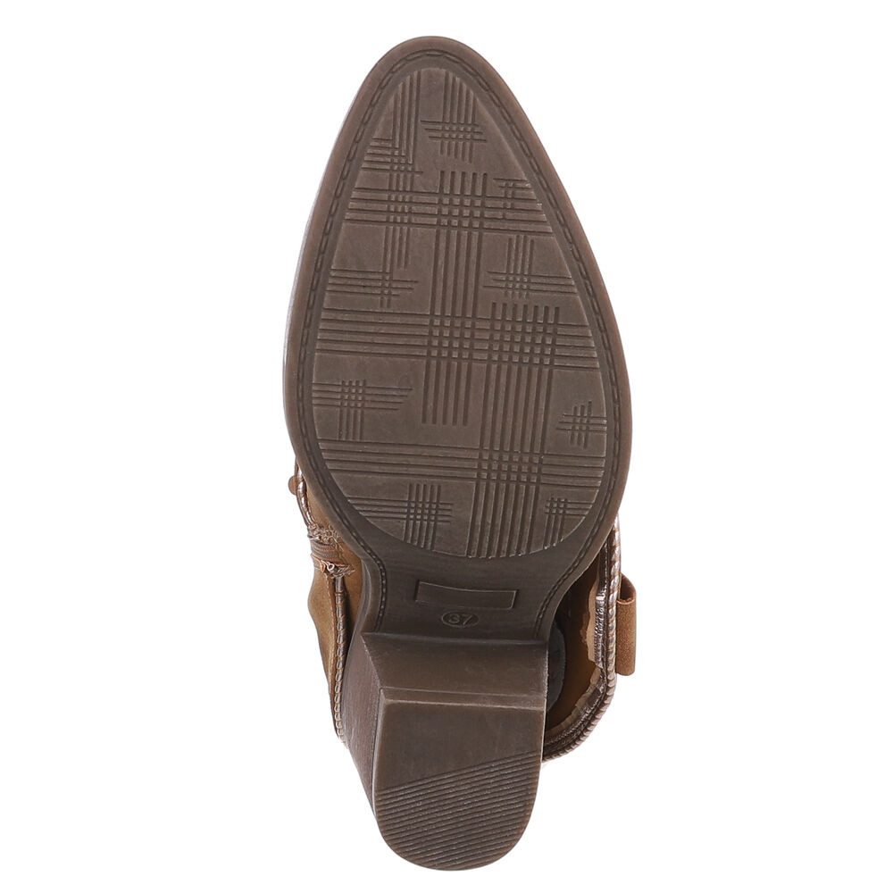 Ital-Design Modische Stiefelette mit Glitzer-Details für Damen Westernstiefelette (90482696) Blockabsatz Stiefeletten in Camel