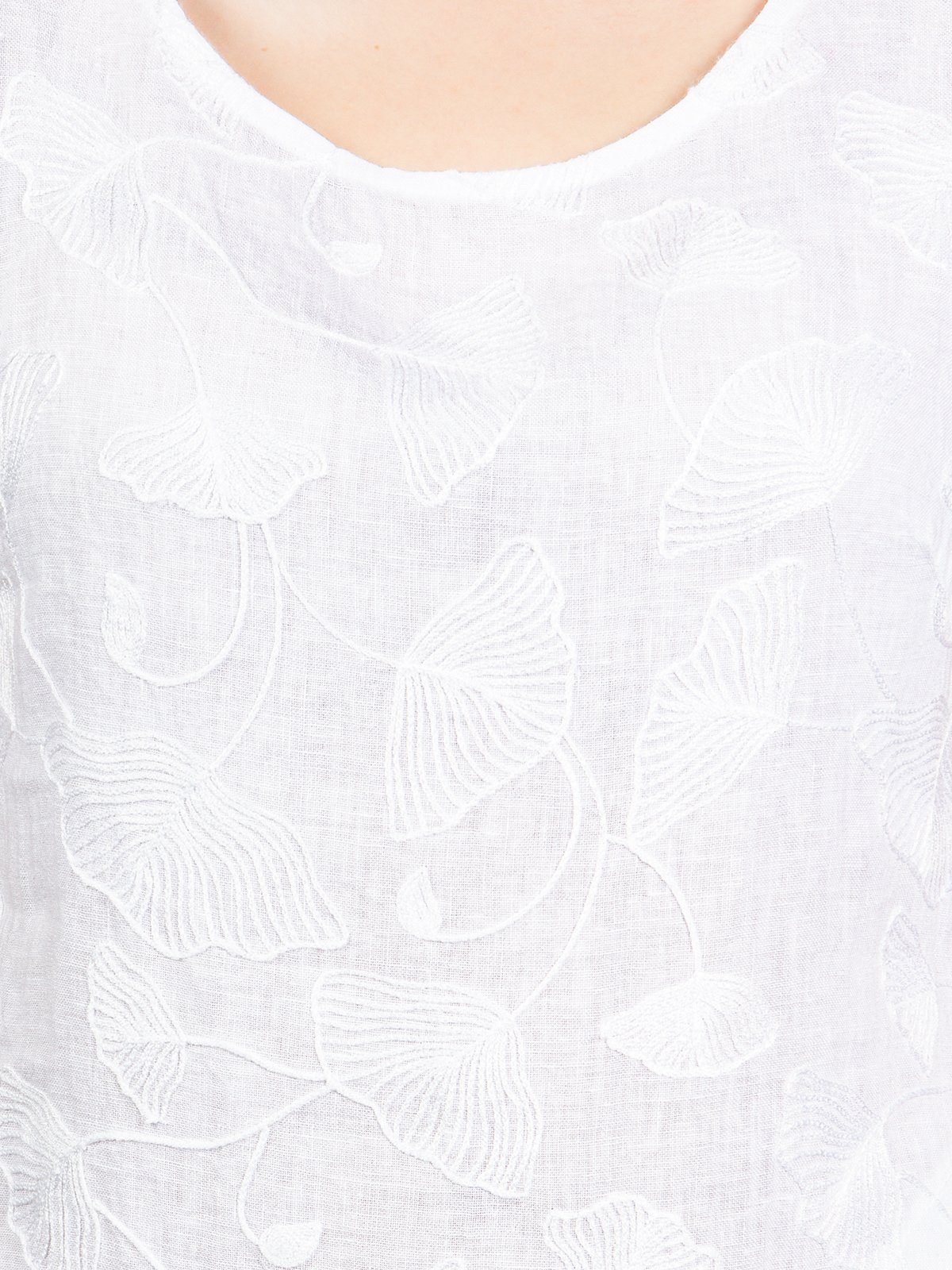 Caspar Sommerkleid SKL031 knielanges Damen Sommer Leinenkleid mit Ginko Blatt Stickmuster Luftig leicht, figurumspielende Form, mit seitlichem Jersey-Einsatz