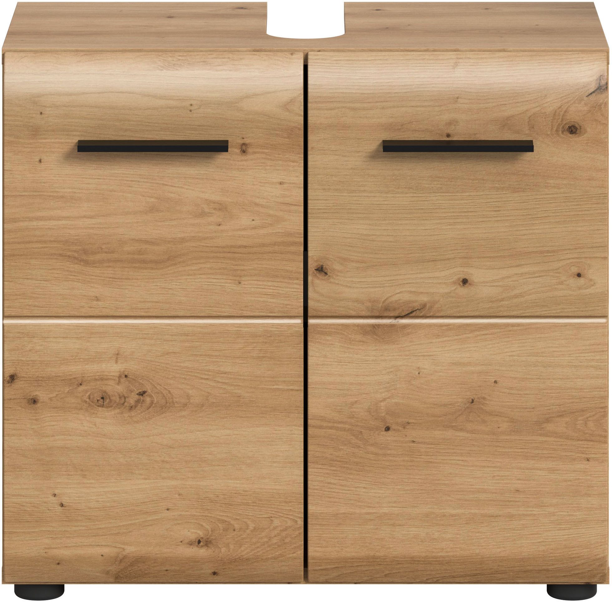 welltime Waschbeckenunterschrank FLORENZ, Breite 60cm, inkl. Siphonausschnitt, mit Türen oder Schüben (1-St., TOPSELLER) hochwertige MDF Front, Griff schwarz, Badschrank, Bad