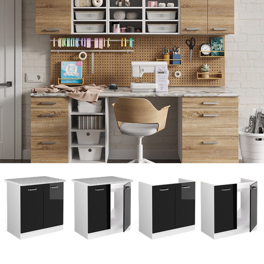 Vicco Schranksystem R-Line, Schwarz Hochglanz/Weiß, 80 günstig online kaufen