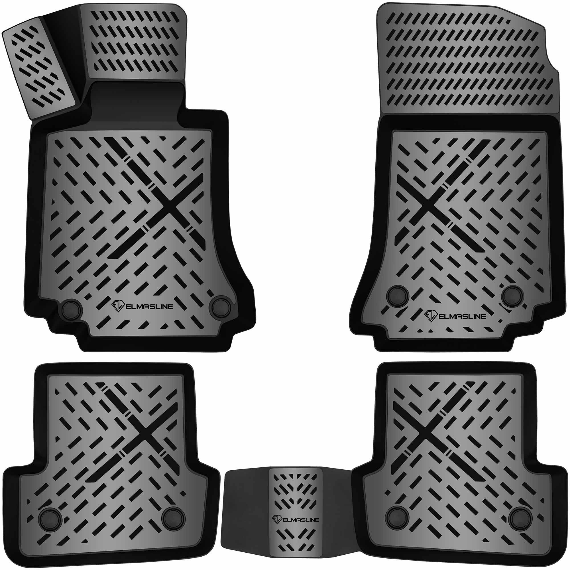 ELMASLINE Auto-Fußmatten Gummi (4 St), für MERCEDES-BENZ C-KLASSE (2007-2014) W204/T204 - 3D Gummimatten mit extra hohem Rand für mehr Schutz - Passend für Baujahre: , 2007 - 2014