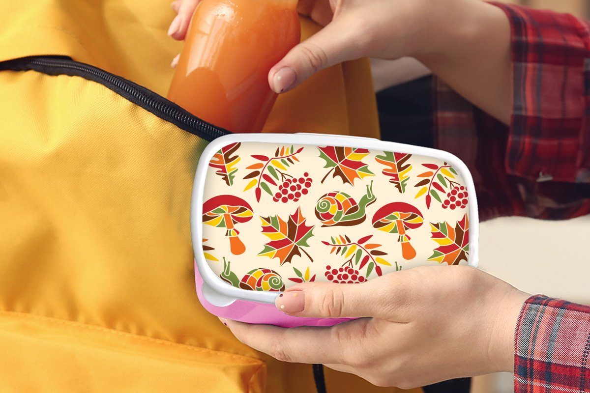 MuchoWow Lunchbox rosa Mädchen, Brotdose Kunststoff Kinder, Herbst (2-tlg), Kunststoff, - Brotbox - Snackbox, für Muster, Schnecken Erwachsene