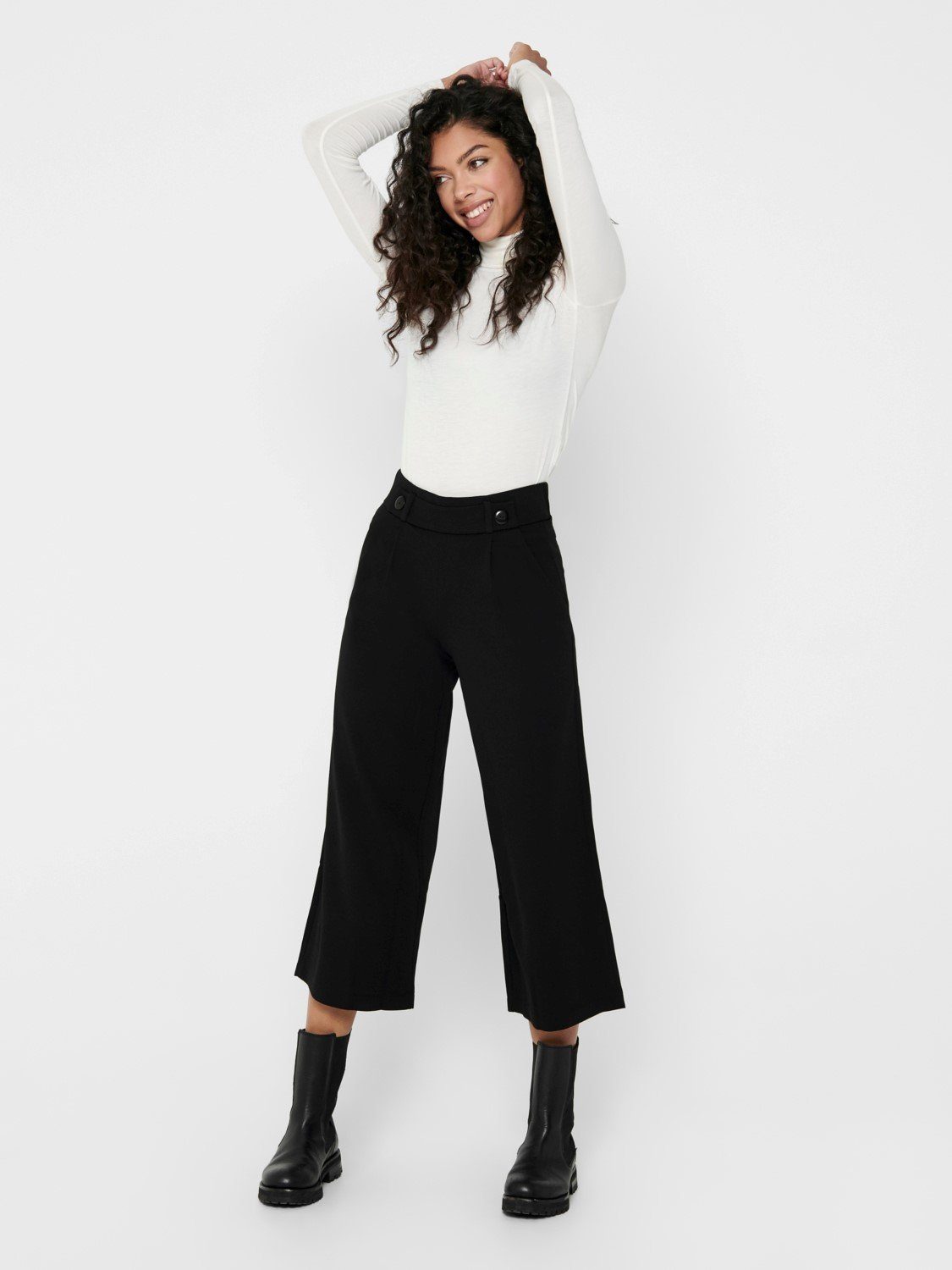 JACQUELINE de YONG Stoffhose Hose (1-tlg) Pants Flare 2658 Culotte Cropped Fit Ankle in Pants Schwarz Wide