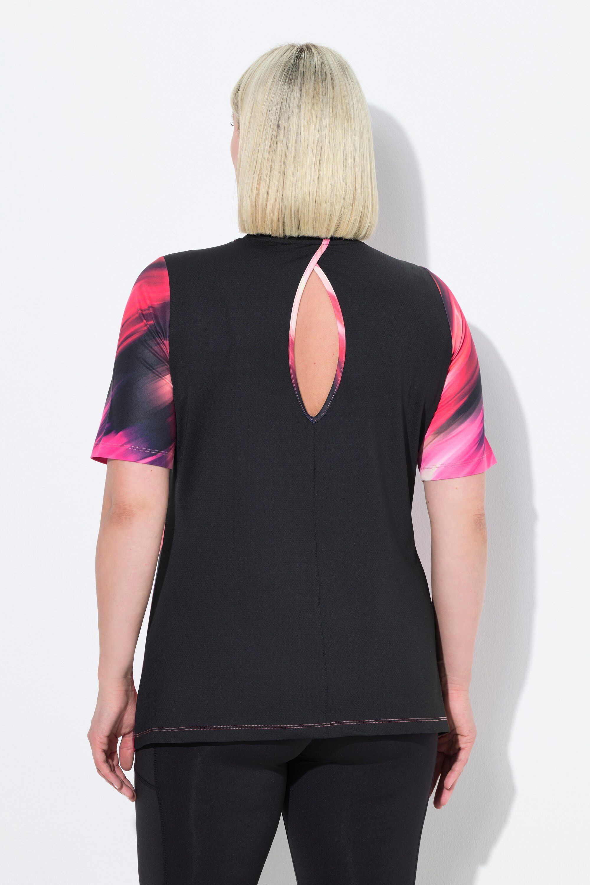 Ulla Popken T-Shirt T-Shirt Rücken-Cut-Out Rundhals Halbarm recycelt
