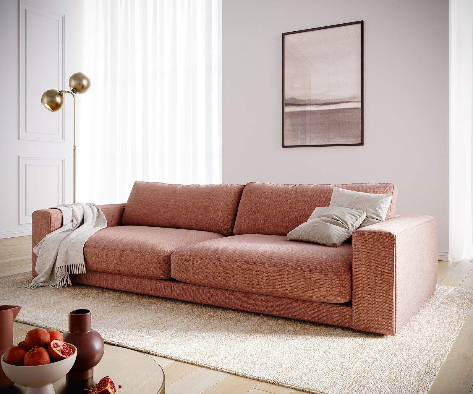 Orange 290x120 cm Flachgewebe Big-Sofa DELIFE Cubico, Big-Sofa