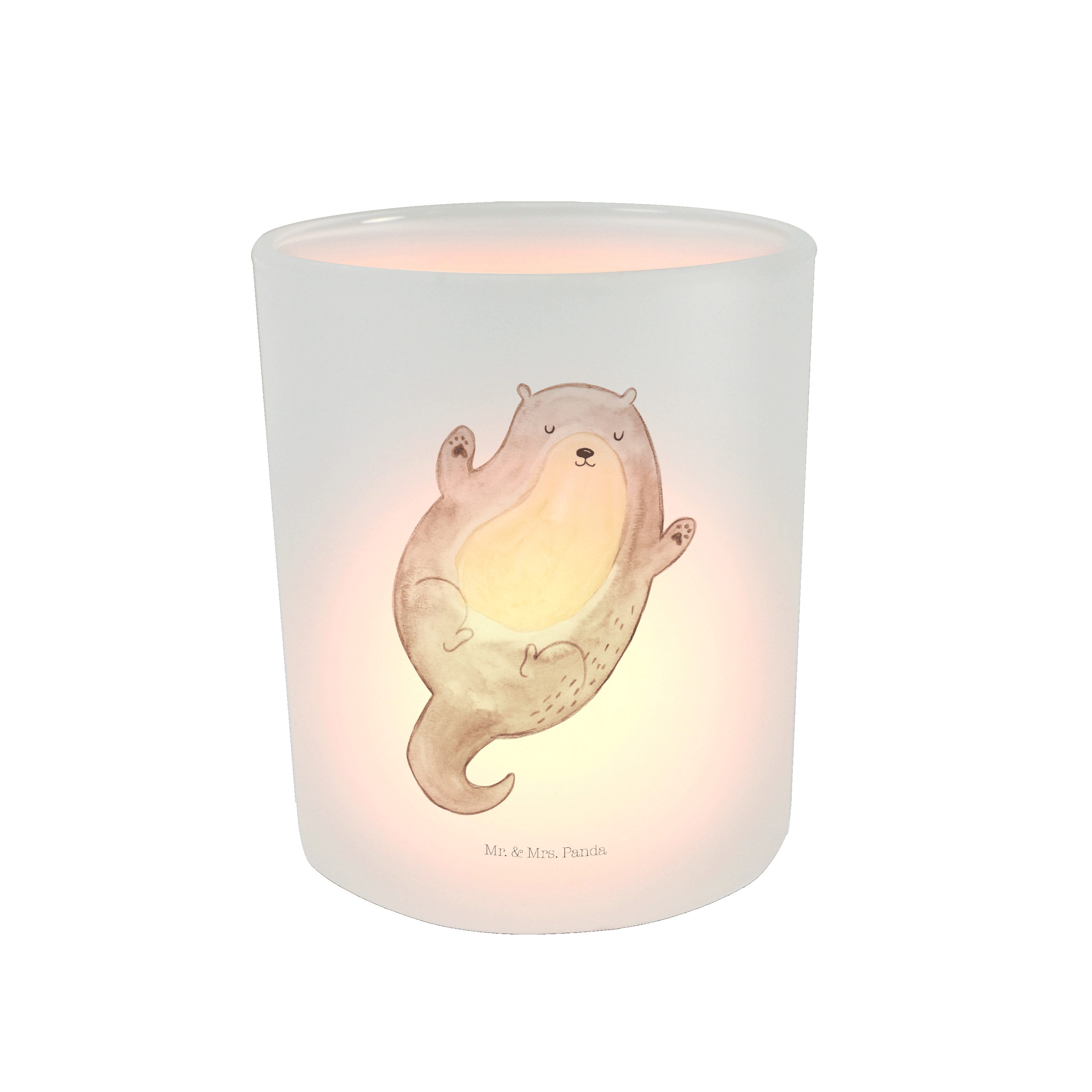 Mr. & Mrs. Panda Windlicht Otter Umarmen - Transparent - Geschenk, Kerzenlicht, Kerzenglas, Fis (1 St) | Windlichter