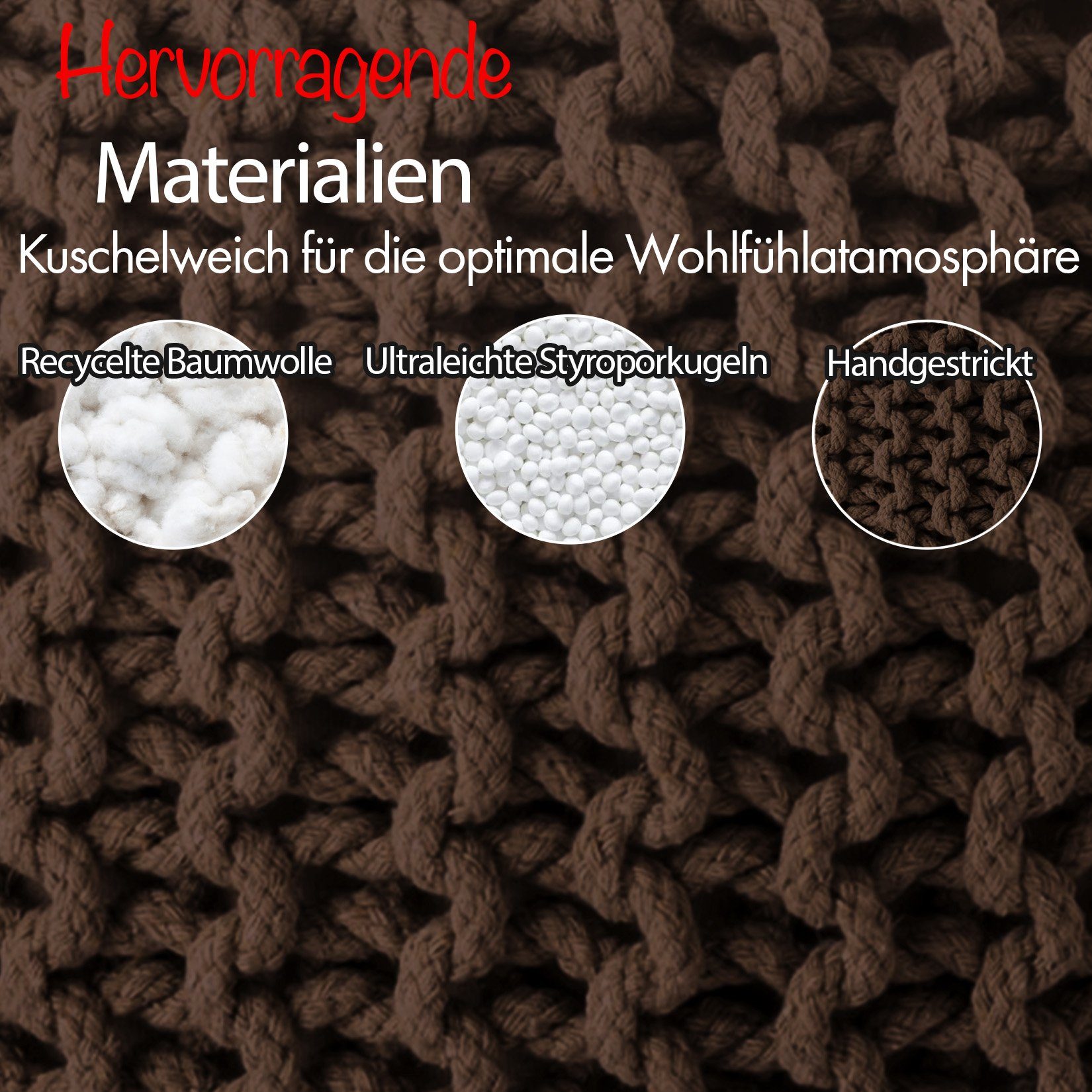 ELYFLAIR Pouf 100% Handgestrickter aus Material Braun ELYFLAIR® Pouf recyceltem