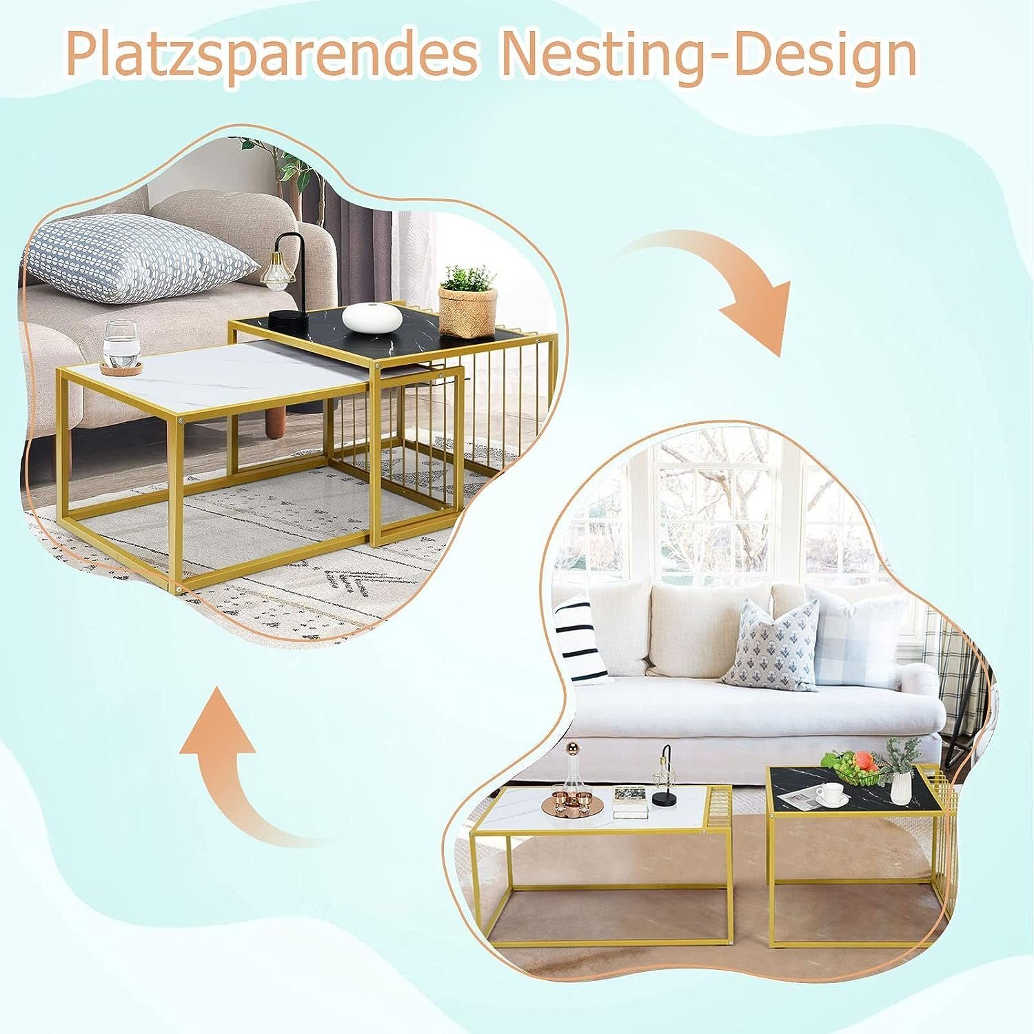 KOMFOTTEU Couchtisch Beistelltisch (2er Set), Satztisch