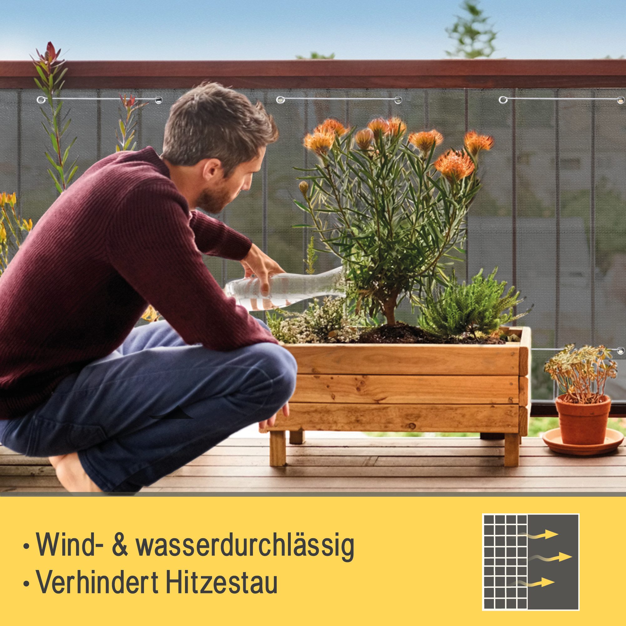 Sol Royal Balkonsichtschutz Balkon Sichtschutz blickdichte Balkonumspannung 90x300 cm, Anthrazit Schutz für Balkon Geländer Sichtschutz Abdeckung mit Ösen und Kordel