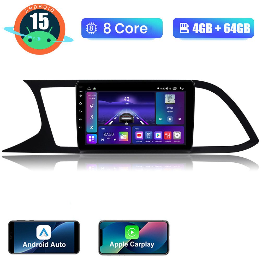 A-Sure Für Seat Leon 3 III 5F 2012-2020 4+64G Android 15 Carplay Bluetooth5.0 Autoradio (Digitalradio (DAB), FM, AM, RDS, 1280*800 IPS Screen/8-Core CPU)