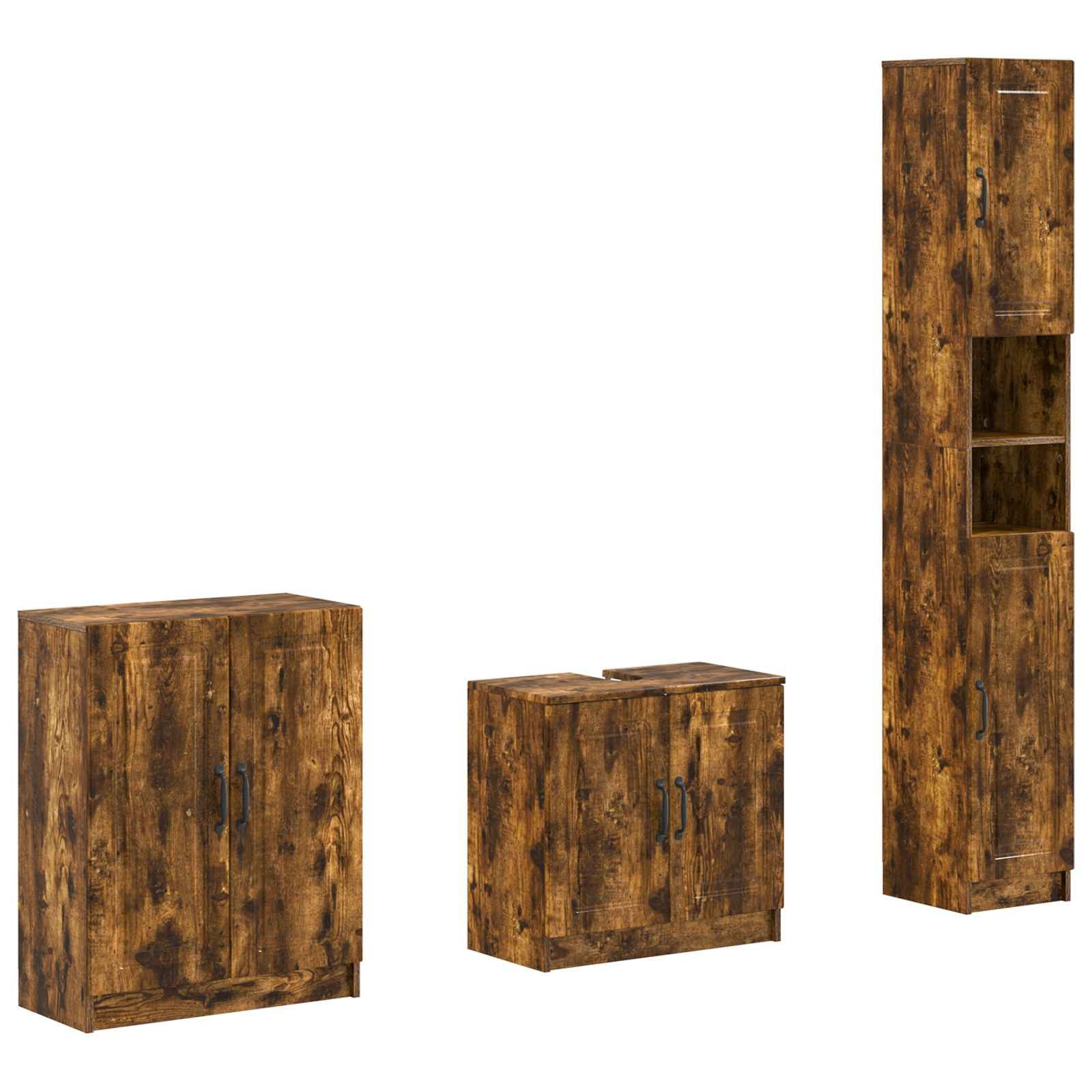 vidaXL Gartenlounge-Set 3-teiliges Badezimmer-Schranksystem UTRECHT Raucheiche