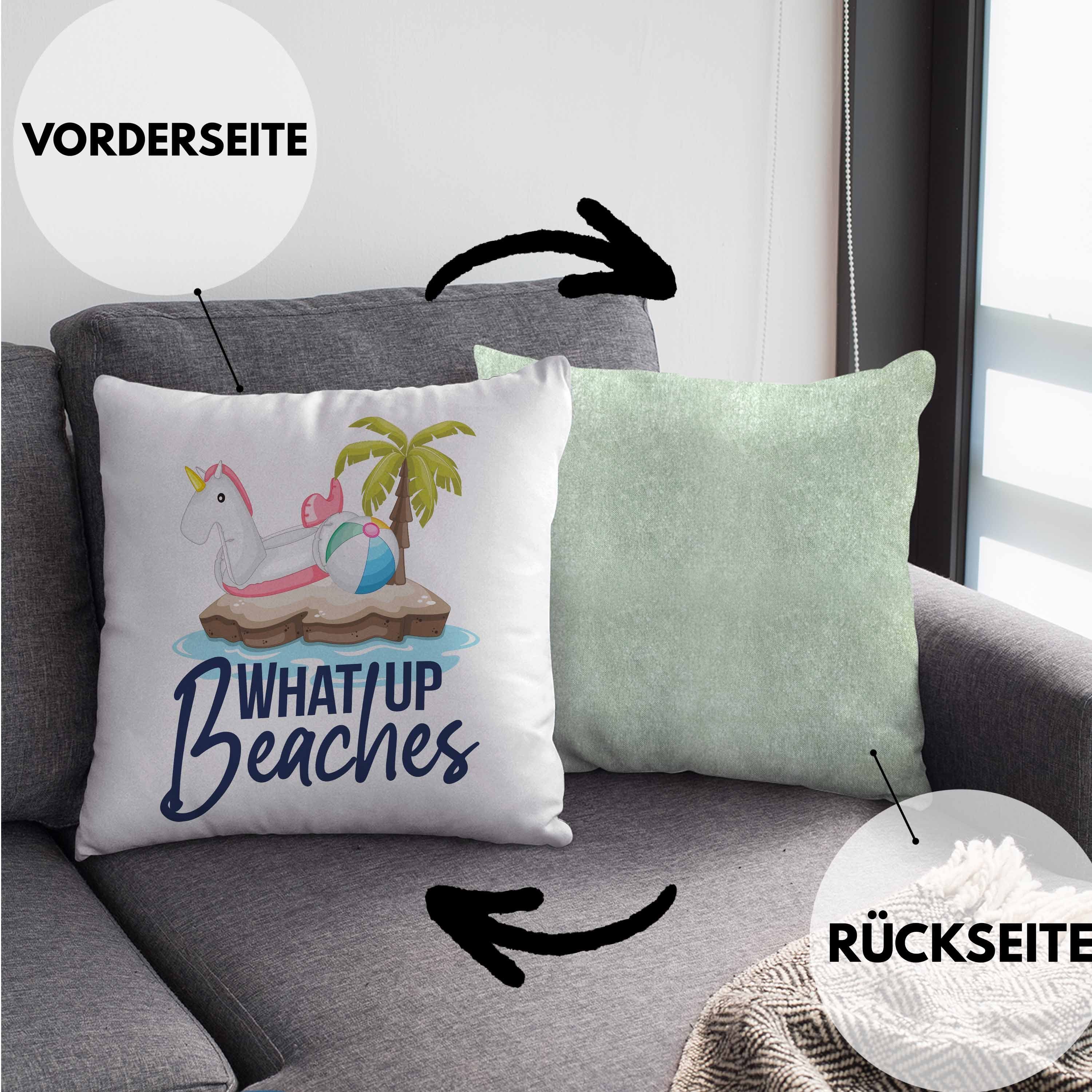 Strand Beaches - Up Urlaub Grün Füllung Geschenk Trendation Dekokissen 40x40 Geschenkidee Whats Sommer Kissen mit Trendation Dekokissen