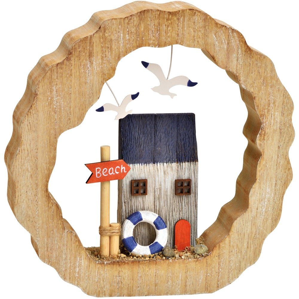 Dekofigur Holzring mit Bootshaus Maritime Hafen Szene Möwen bunt Ø 21 cm