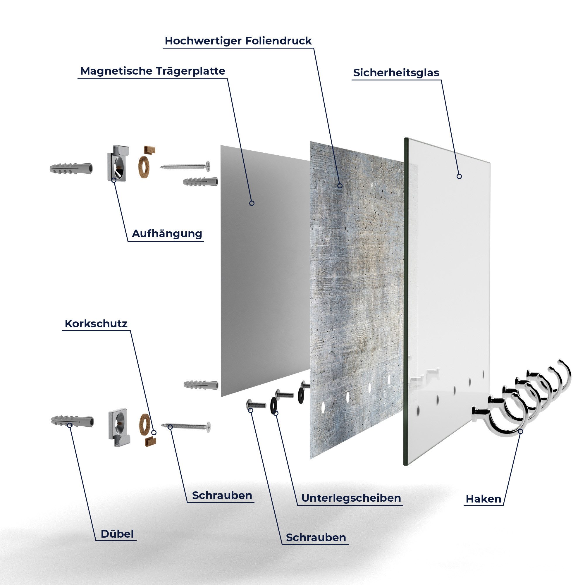 DEQORI Schlüsselbrett 'Unverputzte Zementtextur', (1 St), Schlüsselhalter Schlüssel Haken Schlüsselboard modern Schlüsselleiste