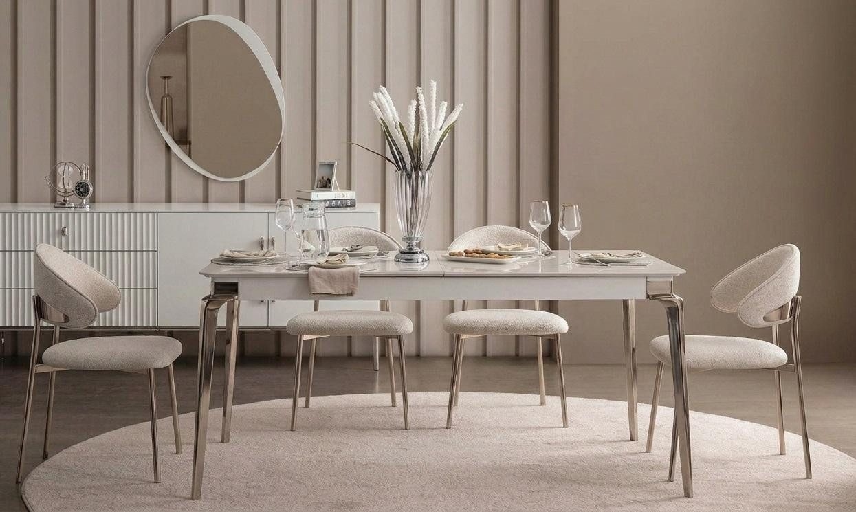 JVmoebel Esszimmer-Set Esszimmer Set Esstisch 4x Stühle Modern Weiß Elegant Minimalistisch, Made in Europa