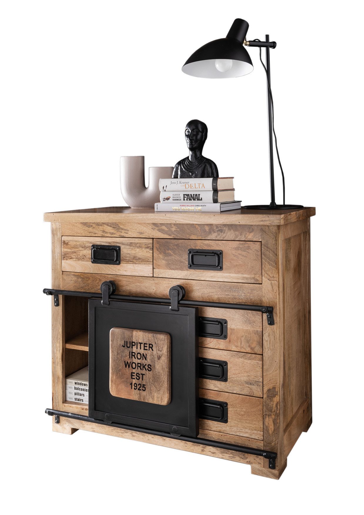 More2Home Sideboard Kommode MARK Nr.2-MT, Mango massiv/Metall schwarz, 90 cm breit