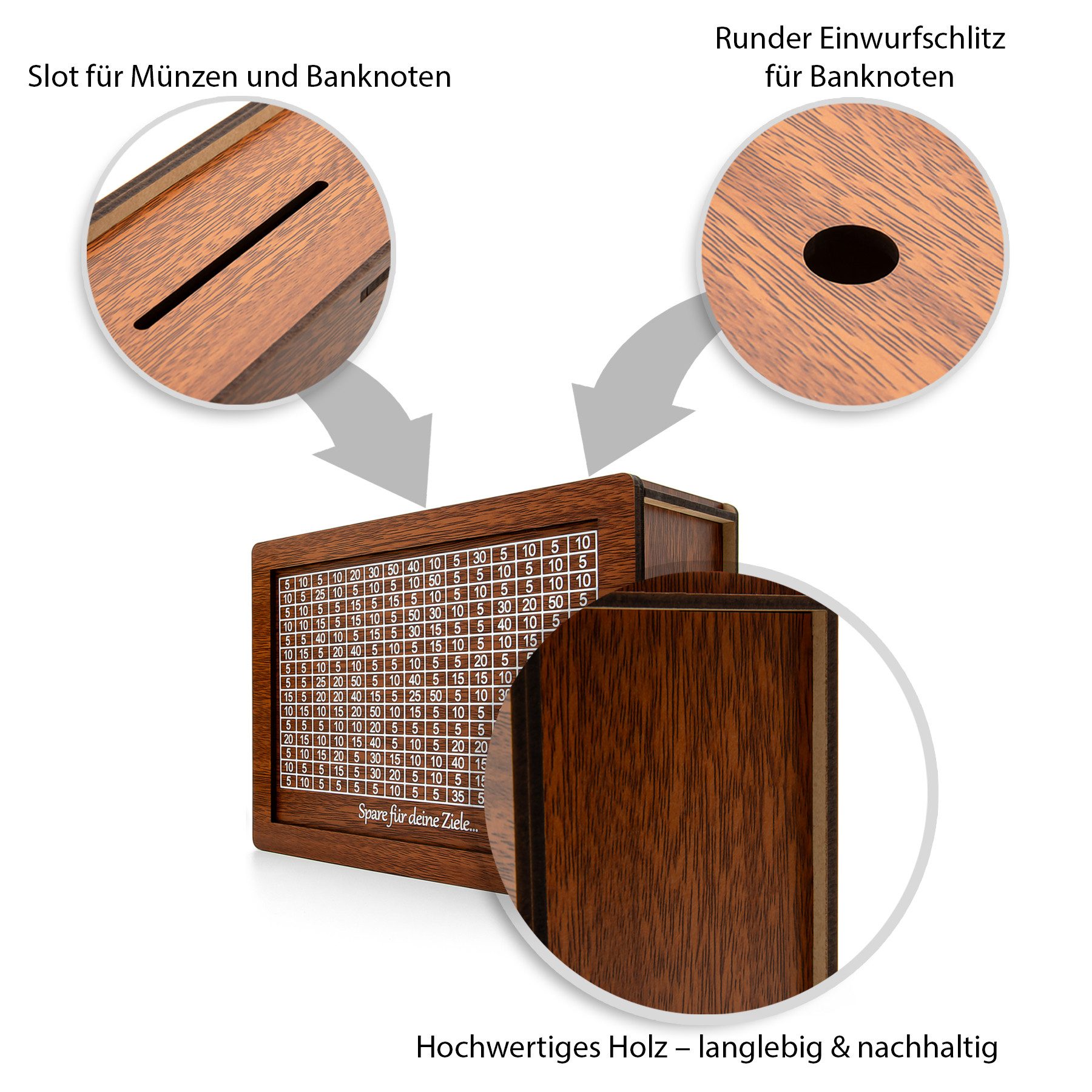 BigDean Spardose Spardose mit Ziel 2000€ aus Holz – Sparbox in Geschenkverp günstig online kaufen