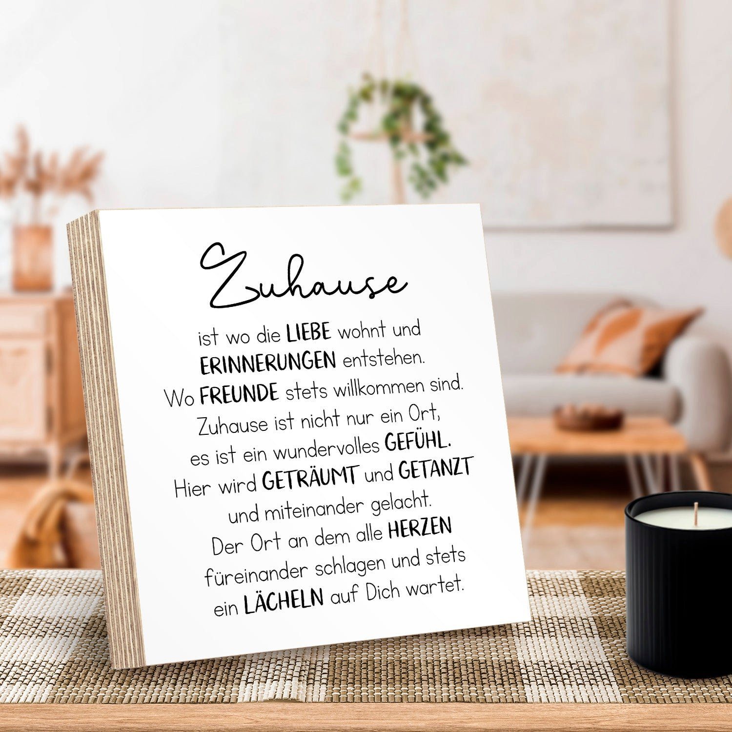 ARTFAVES Holzbild Holzschild mit Spruch - Zuhause ist wo die Liebe wohnt, kleines Dankeschön-Geschenk als Deko
