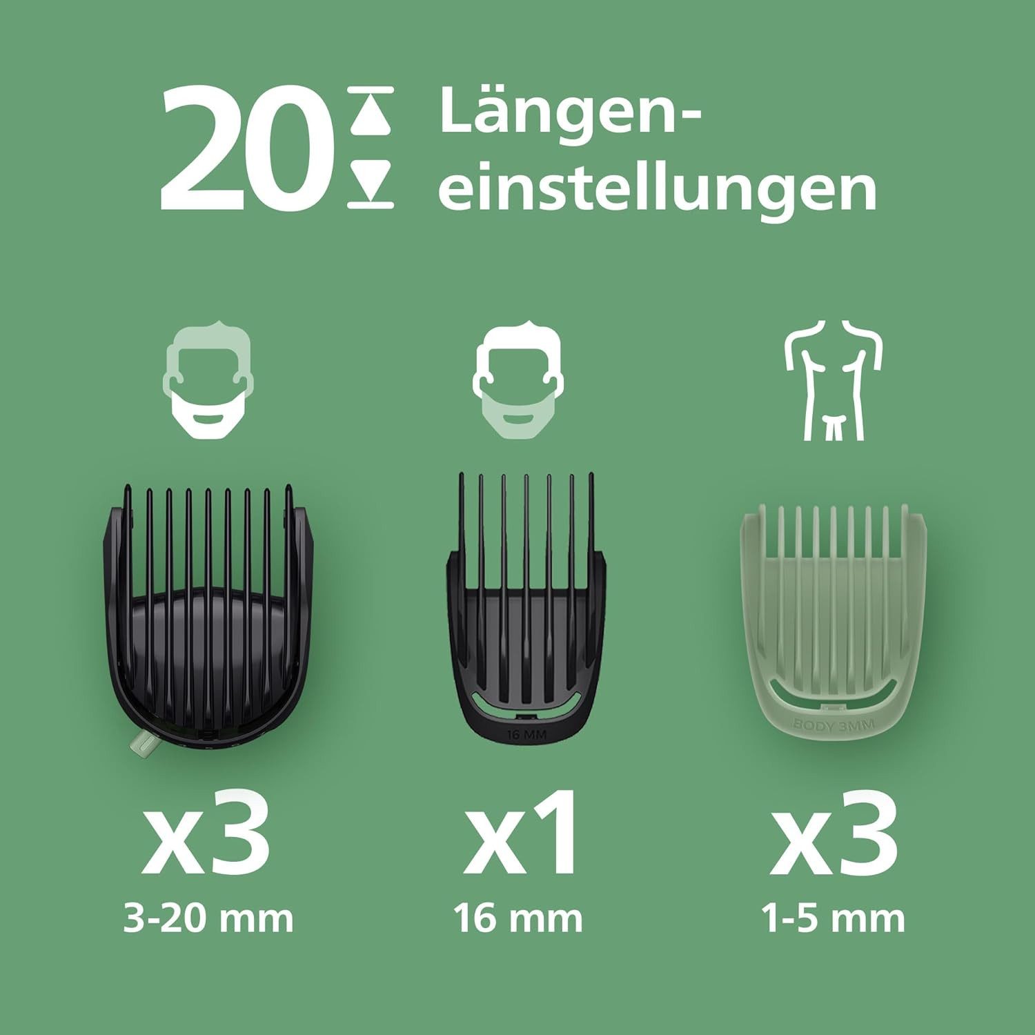 Philips Elektrorasierer PHILIPS Multigroom Series 5000 12-teile Bart & Haarschneider MG5952/30, Aufsätze: 12, (0,5-20 mm), selbstschärfende Metallklingen, Barttrimmer u. Haarschneider Gesicht, Kopf, Körper 20 Längen