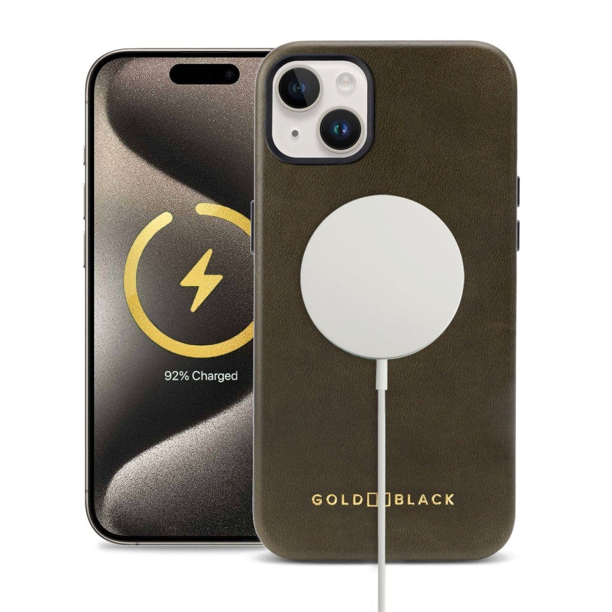 GOLDBLACK Handyhülle GOLDBLACK iPhone 15 Plus Lederhülle Luxe grün mit MagSafe