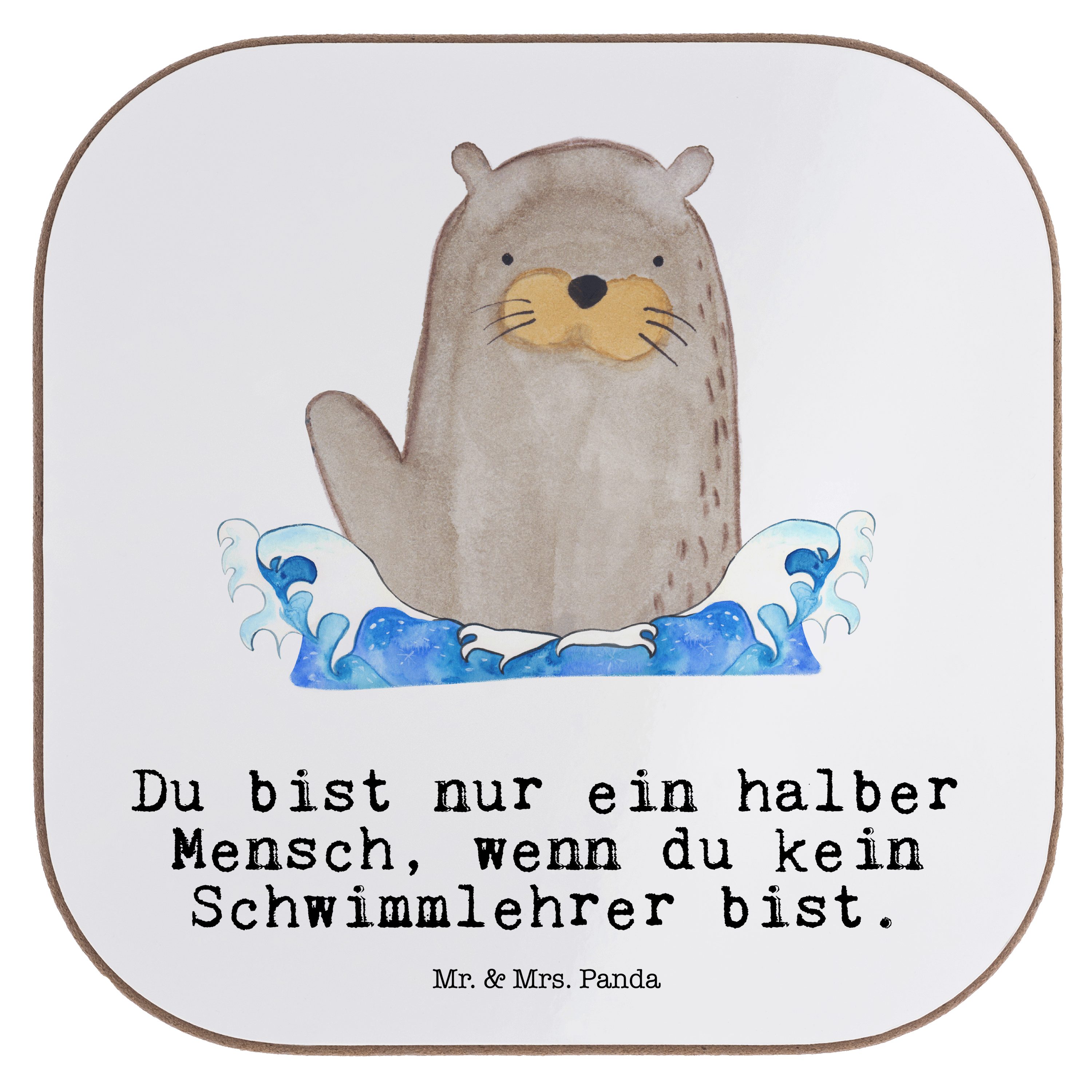 Mr. & Mrs. Panda Getränkeuntersetzer Geschenk, - Schwimmlehrer Weiß Herz Schwimmverein, 1-tlg. - Rente, mit Firma