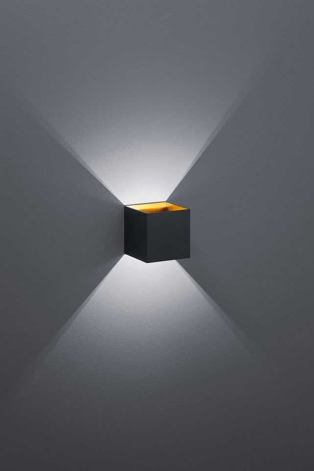 TRIO Leuchten LED Wandleuchte Louis, LED fest integriert, Warmweiß, schwarz  mit up-and-down Beleuchtung, Innenseite goldfarbig