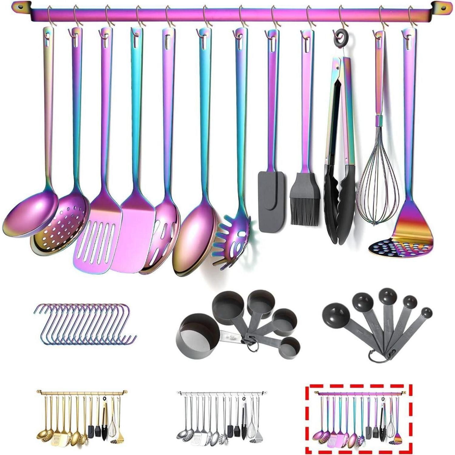 LuxusKollektion Kochbesteck-Set Küchenutensilien Set 37 Edelstahl 3.37 Teiliges Regenbogen-set