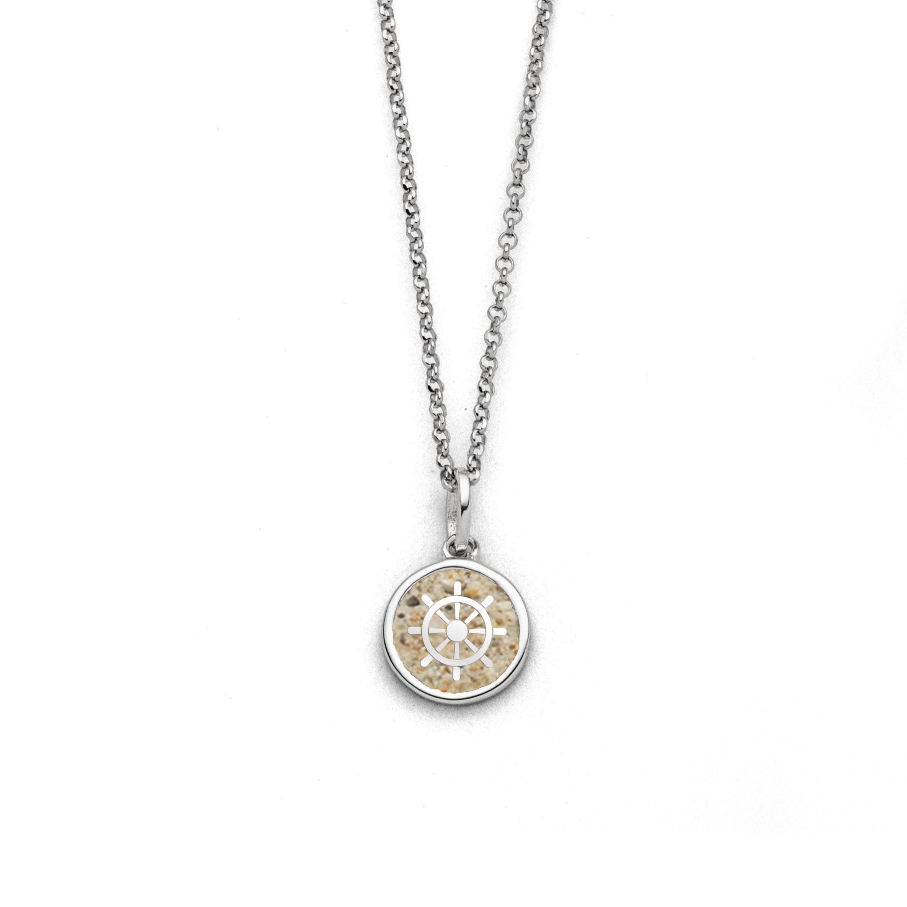 DUR Kette mit Anhänger Halskette Steuerrad 2.0 K2962, 45 cm – 925er Silber mit Strandsand, Maritimer Symbolschmuck für Orientierung & Lebensreise