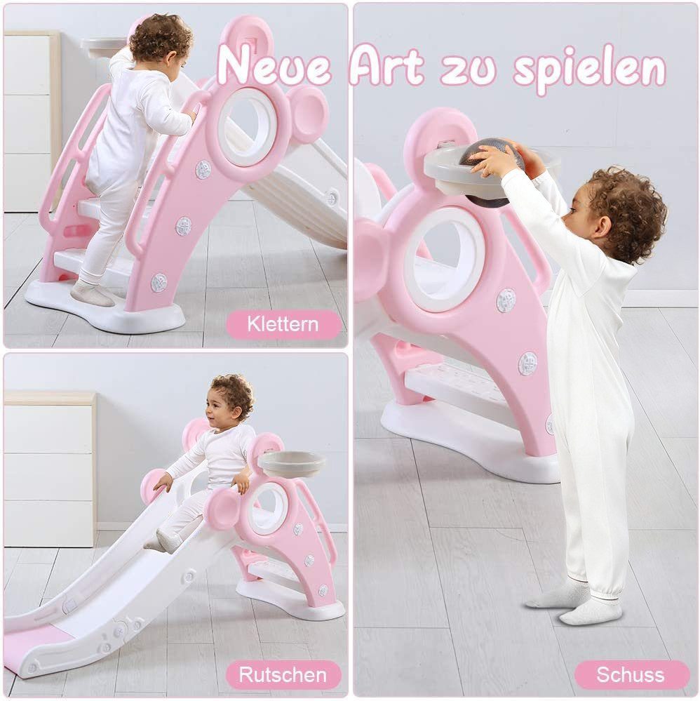 YOLEO Rutsche Kinder Fun-Slide mit Basketballkorb Faltbar Kinderrutsche