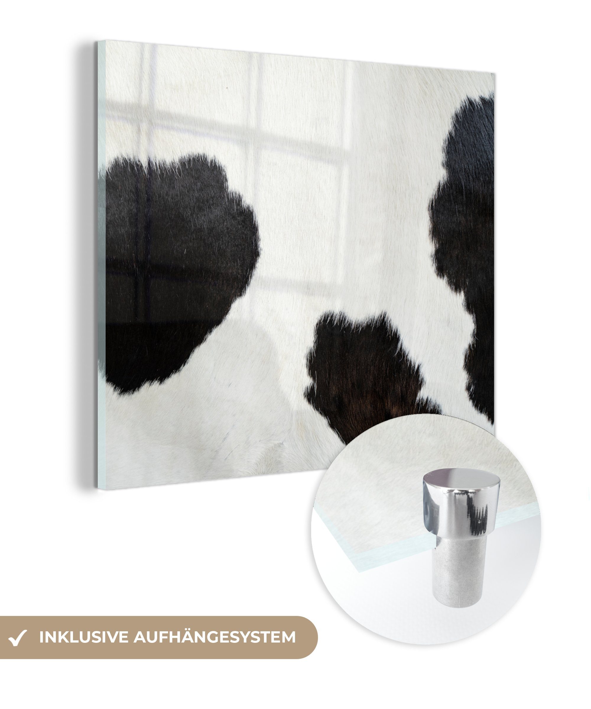 MuchoWow Acrylglasbild Tiermuster - Kühe - Pelz, (1 St), Glasbilder - Bilder auf Glas Wandbild - Foto auf Glas - Wanddekoration