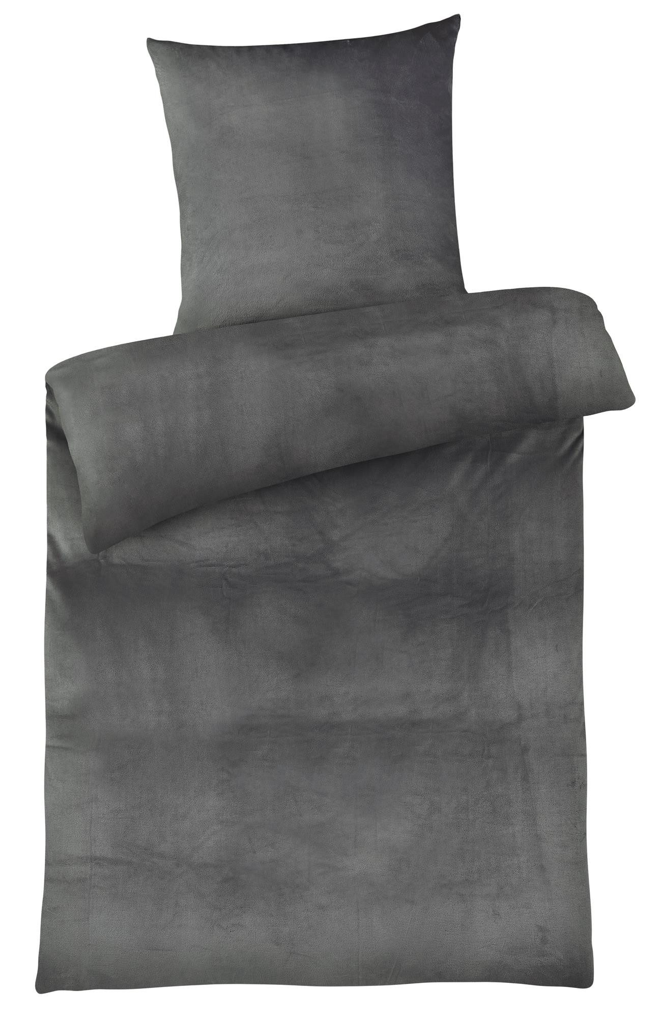 Carpe Sonno Bettwäsche Cashmere-Touch Bettwäsche 155x220 cm aus 100% Polyester, Microfaser-Fleece, 2 teilig, Warme kuschelige einfarbige Bettwäsche Dunkelgrau Grün