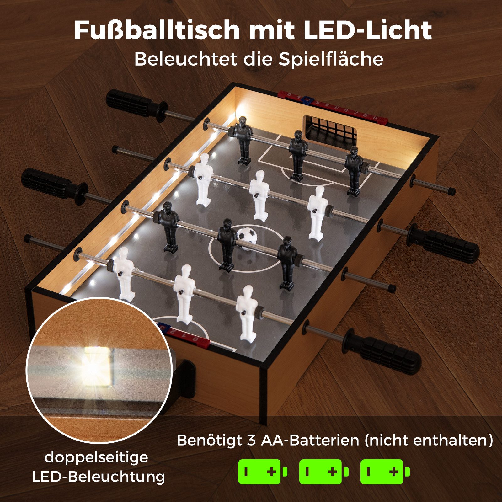 COSTWAY Kickertisch, Tischkicker, Tischfußball mit LED-Licht
