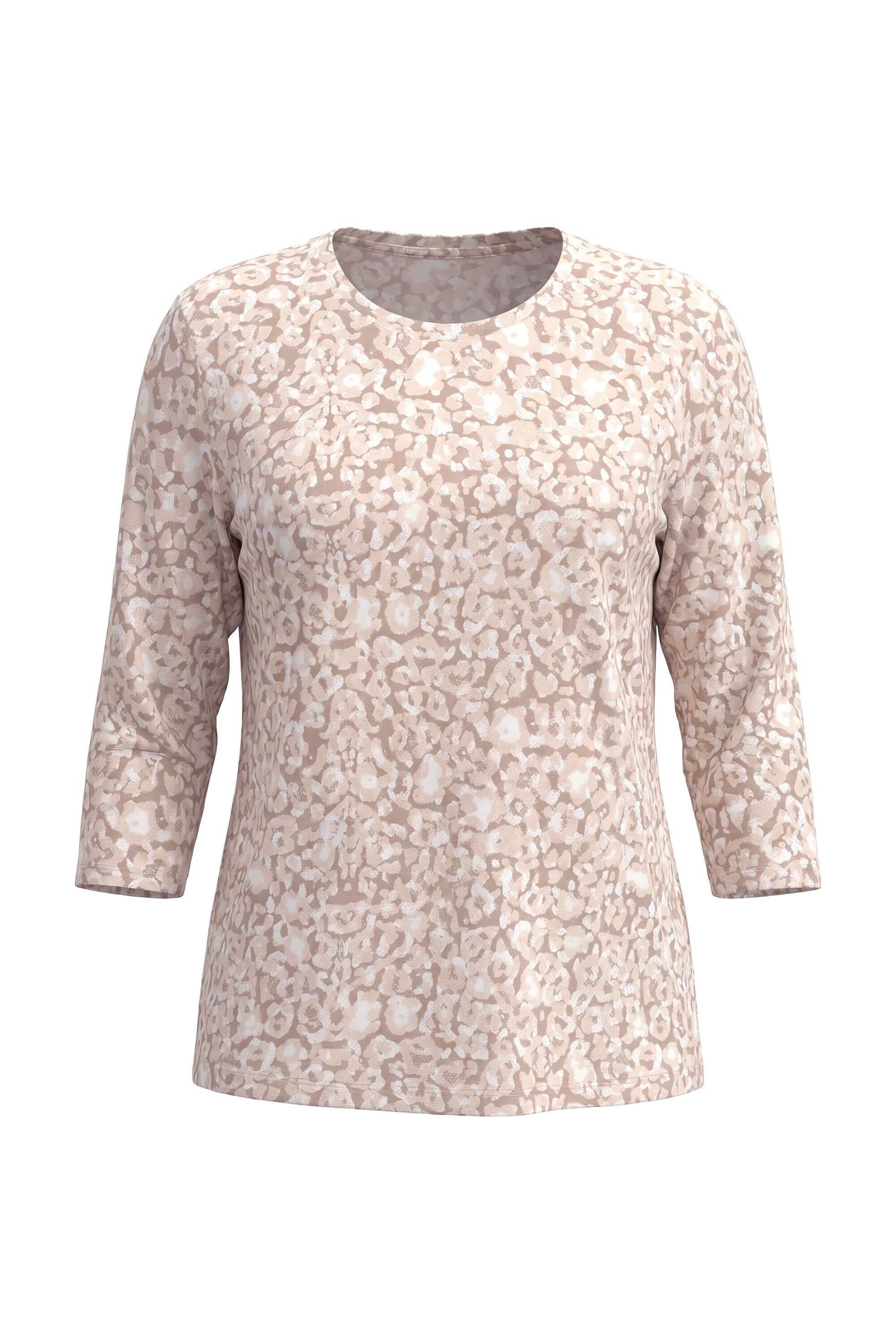 Ulla Popken T-Shirt Shirt Leomuster Rundhalsausschnitt 3/4-Arm
