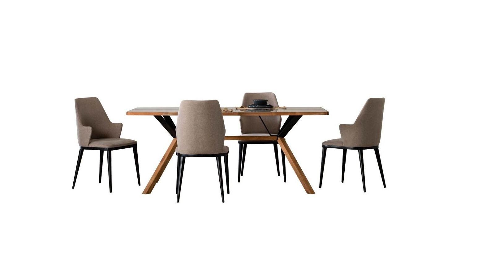 JVmoebel Esszimmer-Set Essecke Tisch Set Esszimmer Esszimmertisch Stühle 5tlg Braun Holz, (5-St., Esstisch/4x Stühle), Made in Europa
