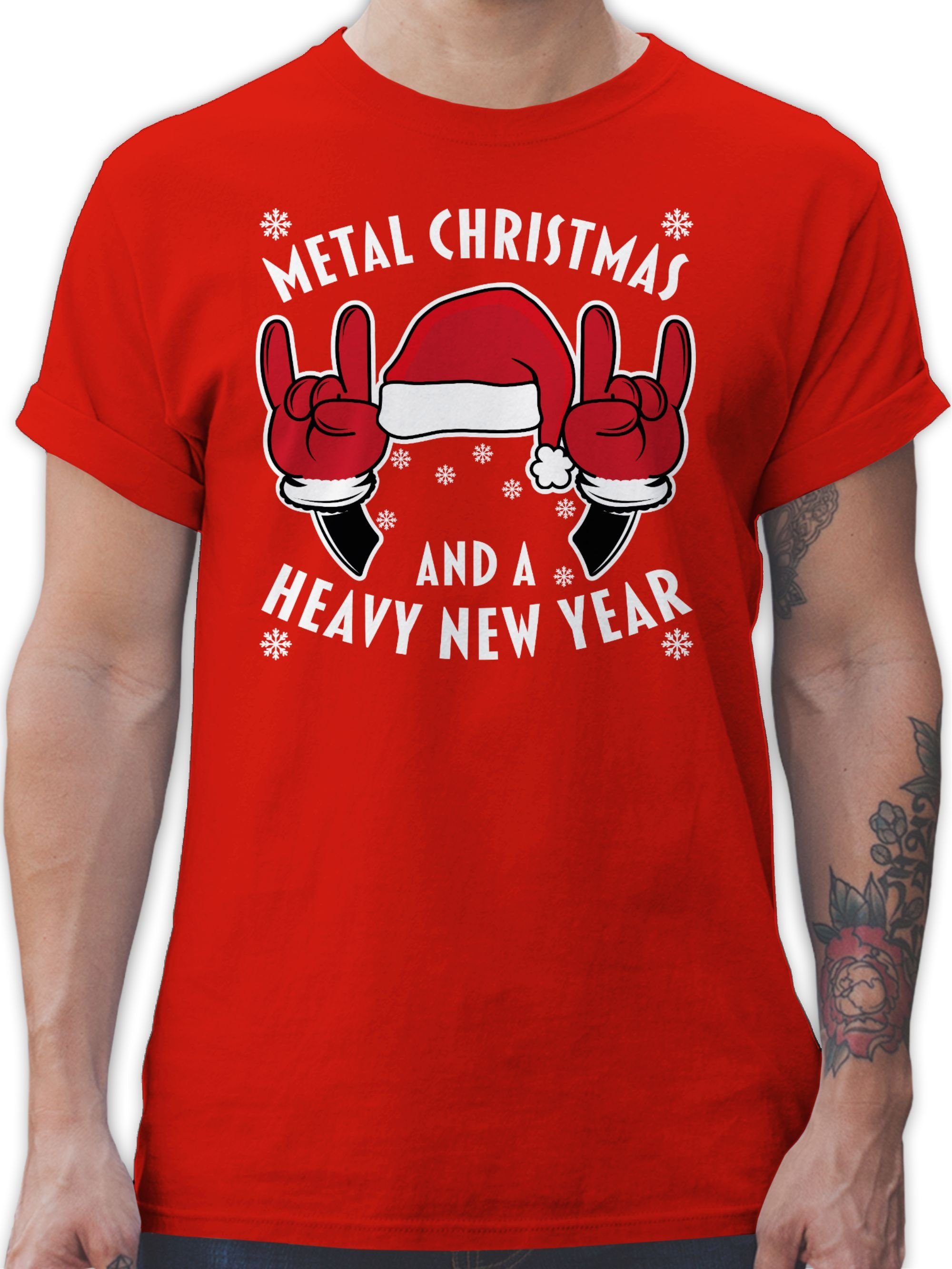 Shirtracer T-Shirt Metal Christmas and a Heavy New Year - weiß Weihachten Kleidung 03 Rot