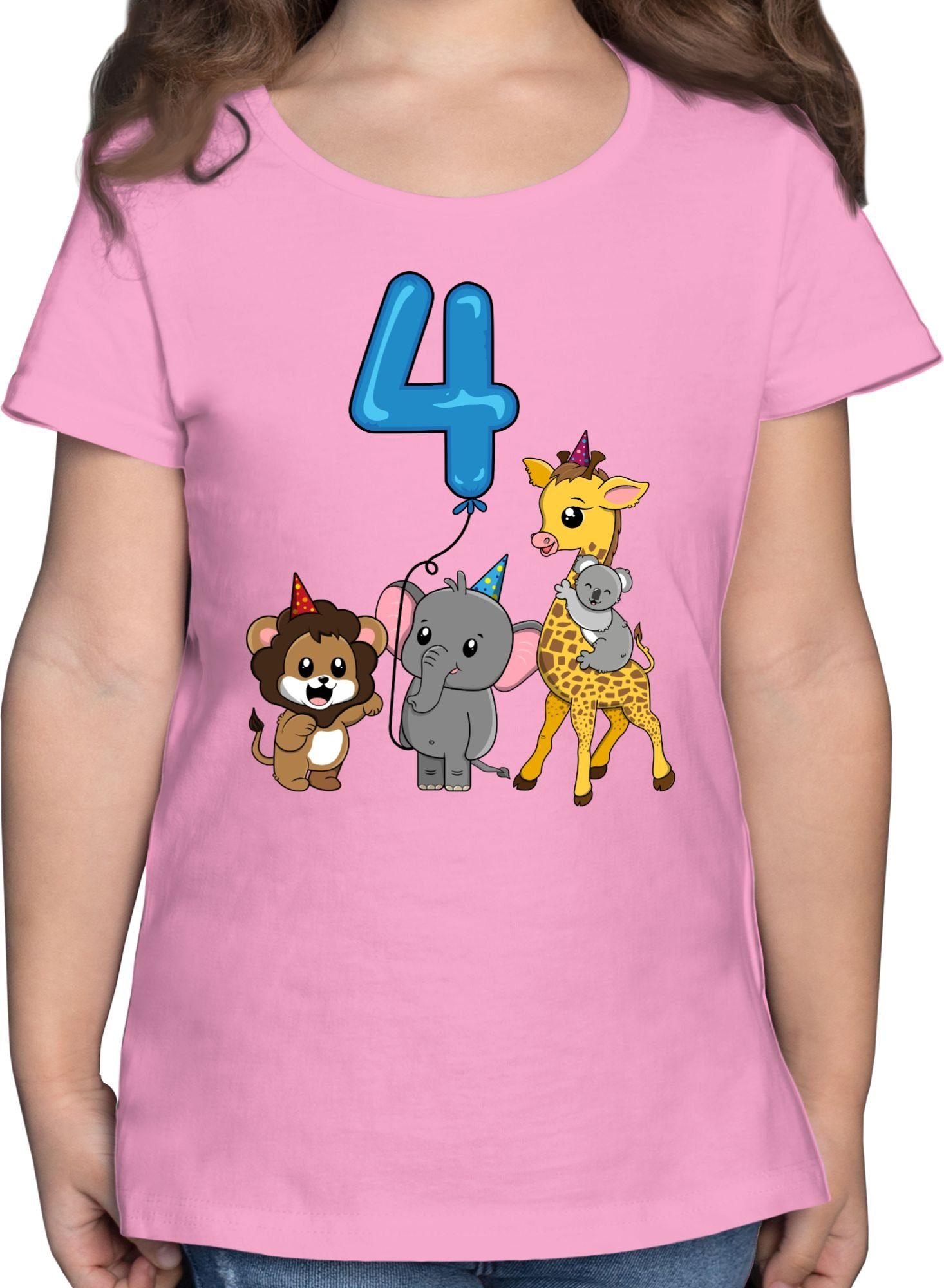 Shirtracer T-Shirt Tiere mit Ballon Vierter 4. Geburtstag 3 Rosa