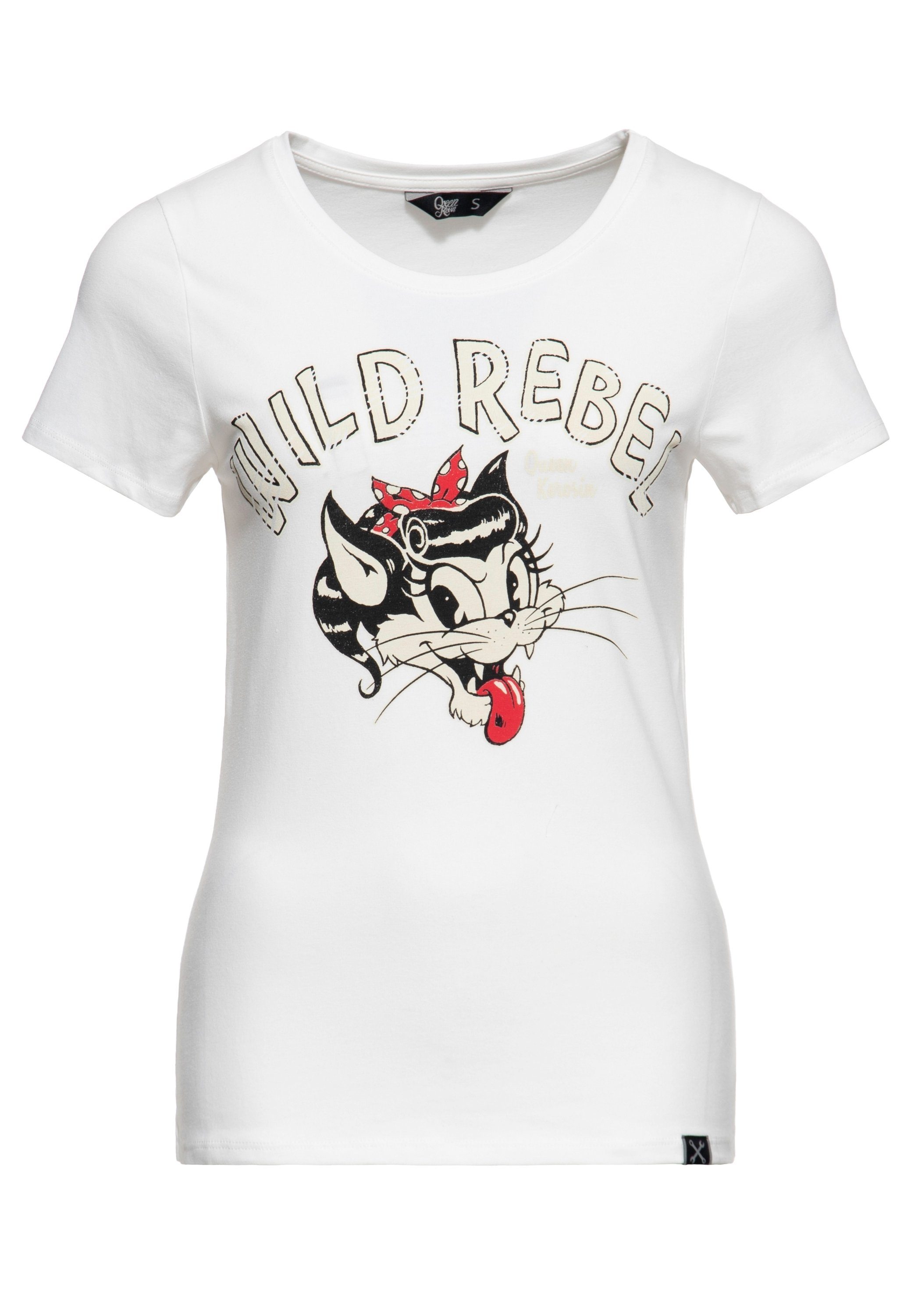 QueenKerosin Kurzarmshirt Wild Rebel mit Cartoon Print offwhite