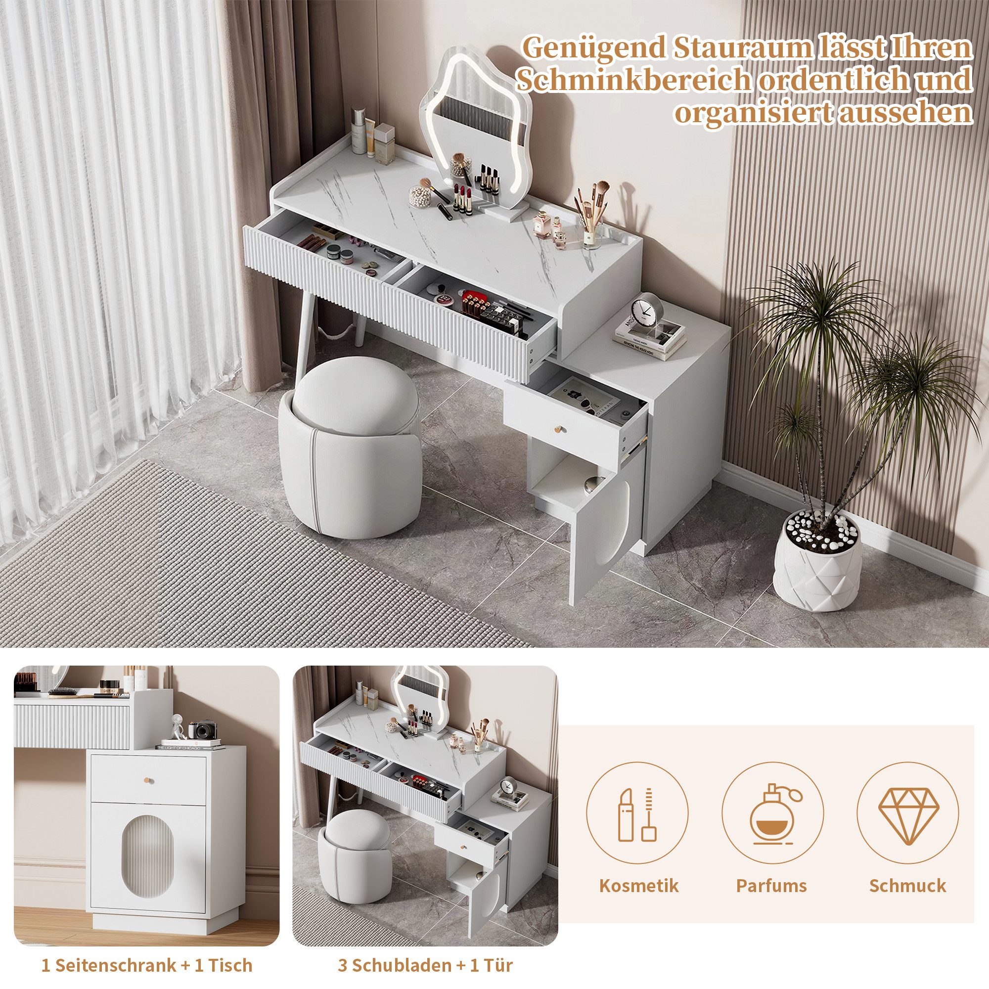 Thanaddo Schminktisch Schminktisch mit LED-Beleuchtung,Praktischer Kosmetik günstig online kaufen