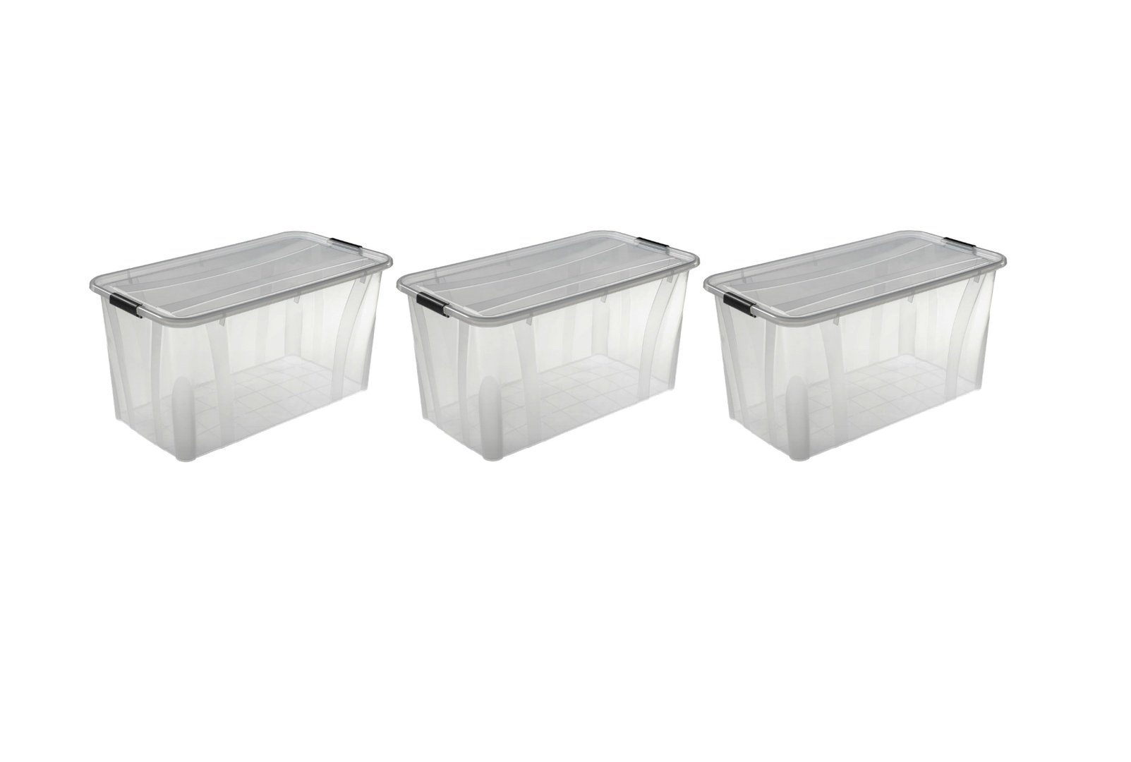Logiplast Aufbewahrungsbox 3 x Premium Aufbewahrungsboxen, 80 Liter (Spar-Set, 3 Stück), lebensmittelecht, stapelbar und nestbar, transparent