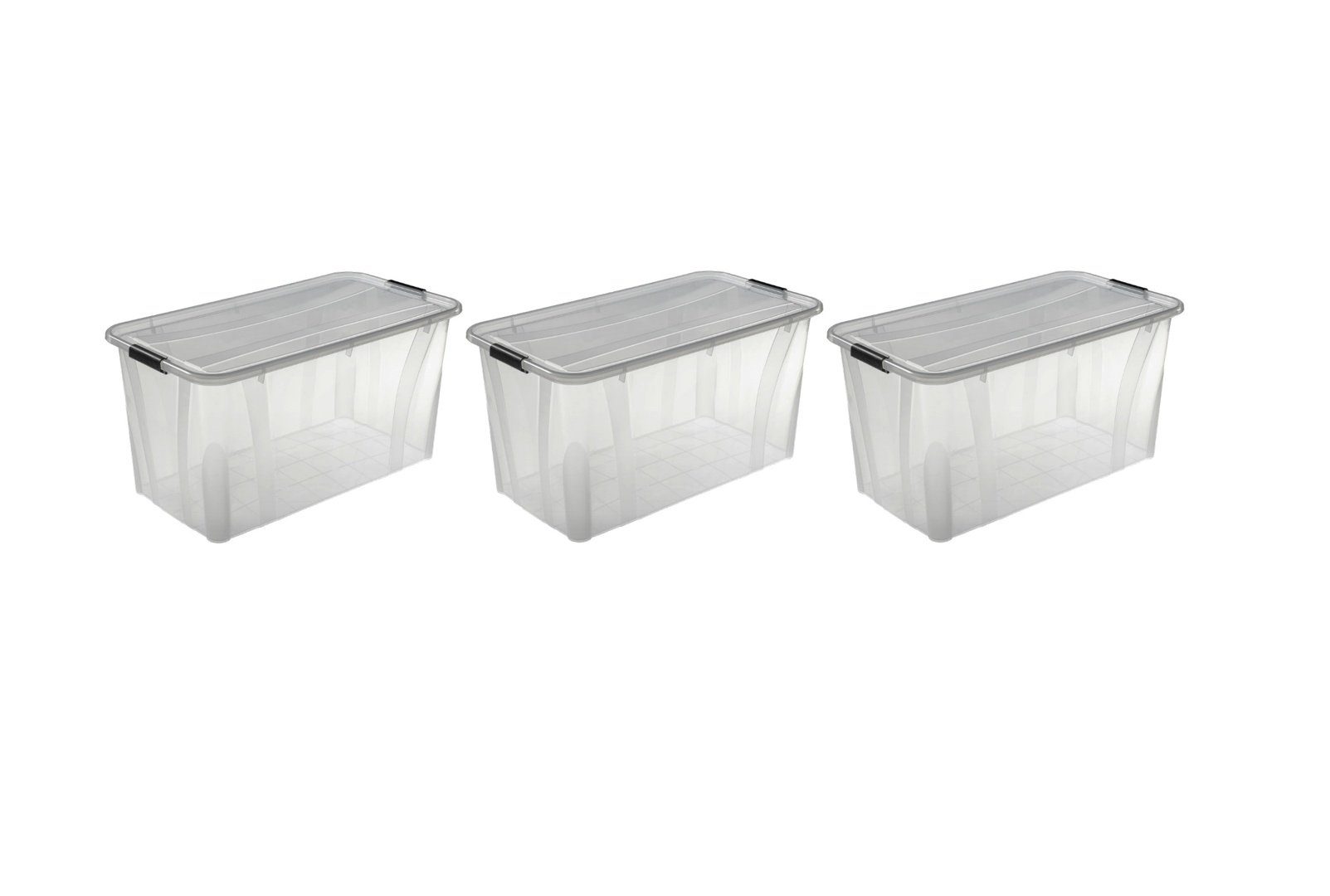 Logiplast Aufbewahrungsbox 3 x Premium Ящики для хранения, 80 Liter (Spar-Set, 3 Stück), lebensmittelecht, stapelbar und nestbar, transparent