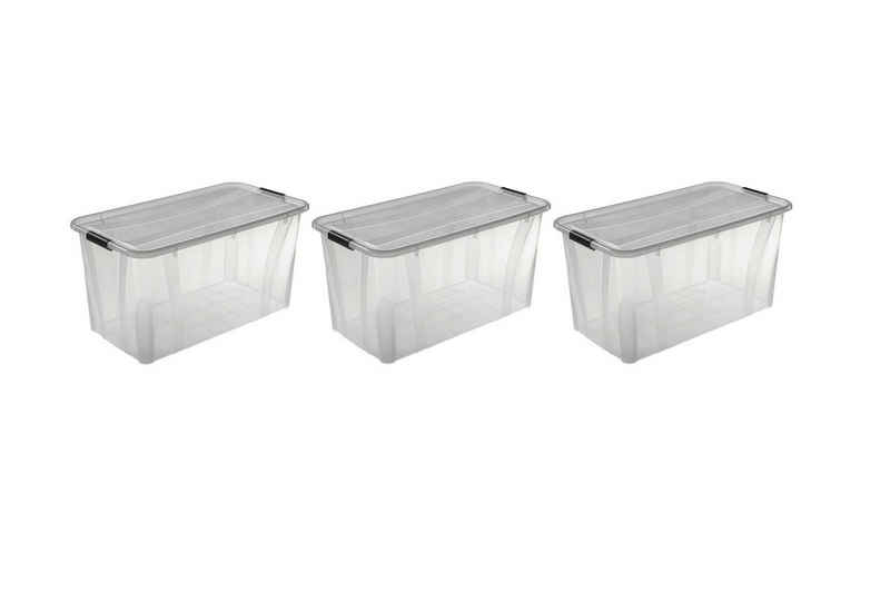 Logiplast Aufbewahrungsbox »3 x Premium Aufbewahrungsboxen, 80 Liter« (Spar-Set, 3 Stück), Außenabmessung (LxBxH): 719 x 385 x 372 mm, mit Clipverschluss