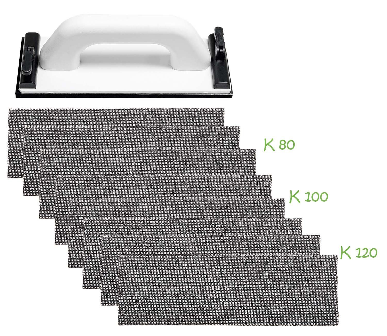 varivendo Handschleifer Handschleifer + Schleifgitter-Streifen, (Set, 4 tlg., Handschleifer + Schleifgitter-Streifen), Schleifblock Schleifklotz Schleifpapier Schleifbrett