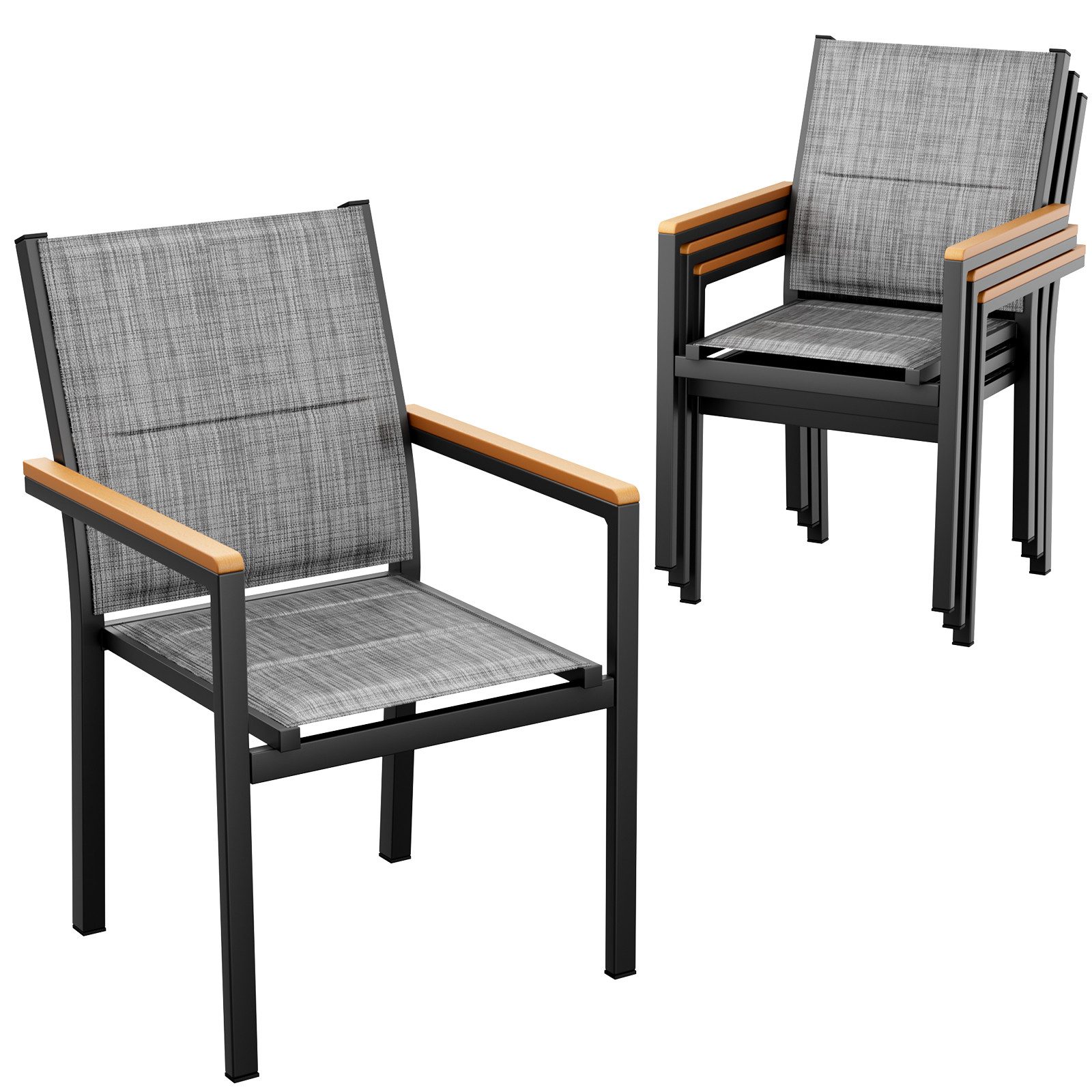 TLGREEN Stapelstuhl Gartenstuhl 2er Set, Aluminium, mit Gesteppte Rückenlehne & Sitzfläche (4 St), WPC Handlauf, für Terrasse, Balkon, Terrasse, Pool, Restaurants