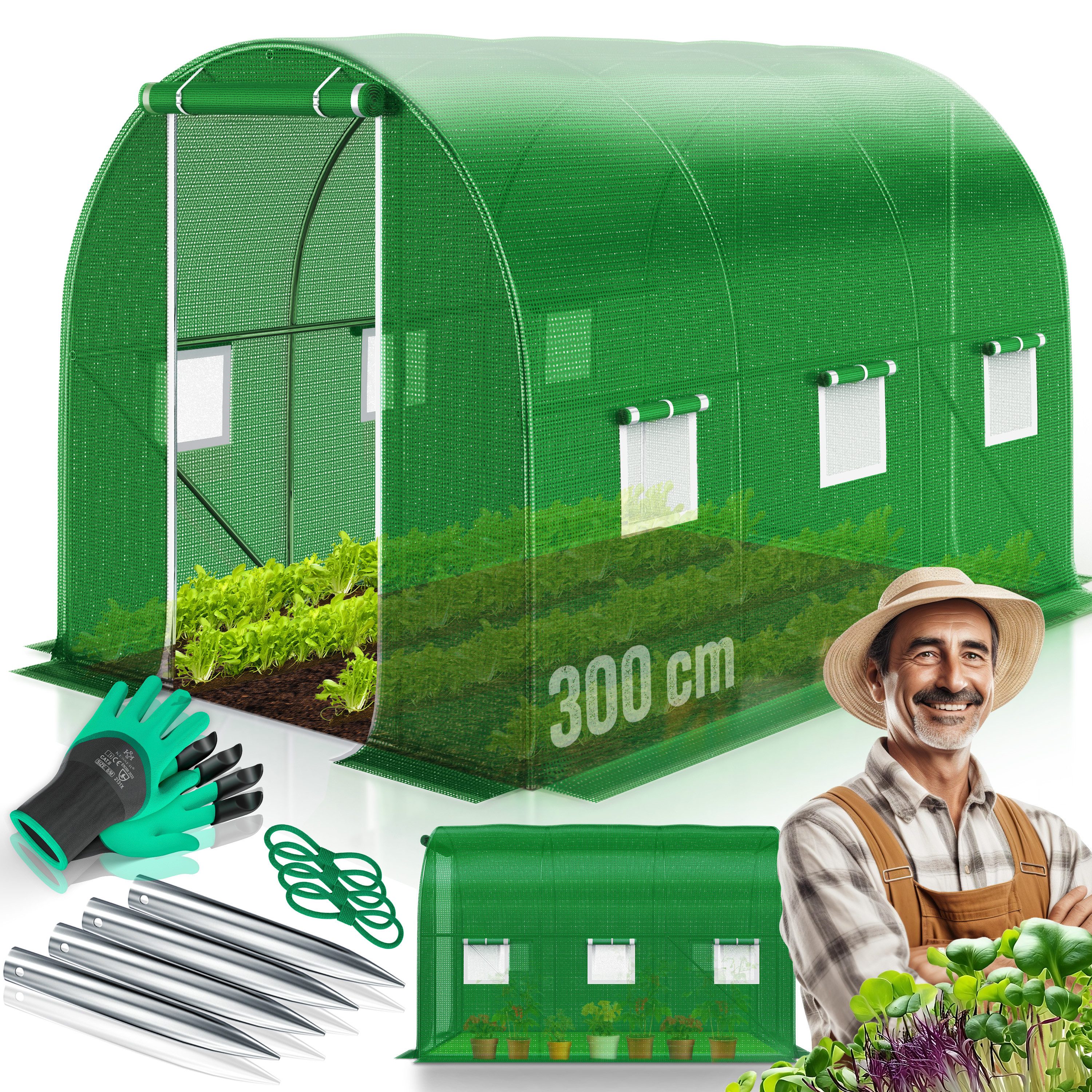 KESSER Foliengewächshaus, Folien-Gewächshaus Stabil mit Fenstern mit Moskitonetz grün | Rabatt: 18%